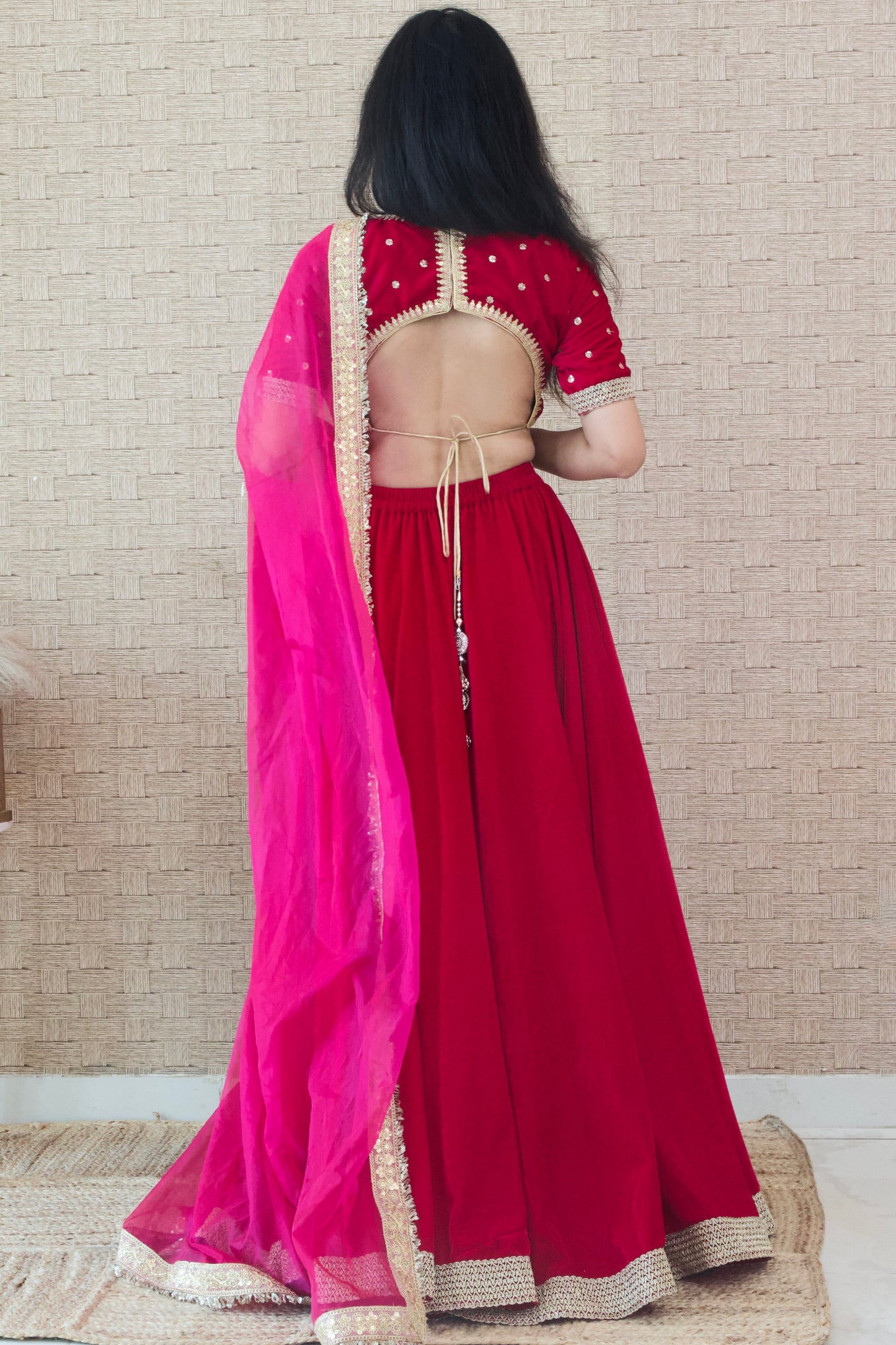Pink Velvet Lehenga Set