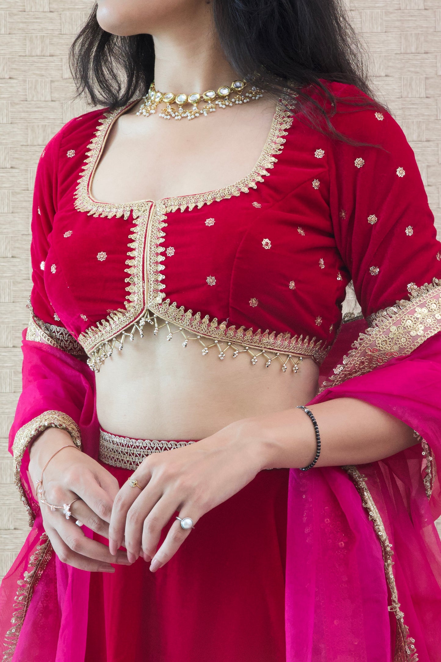 Pink Velvet Lehenga Set