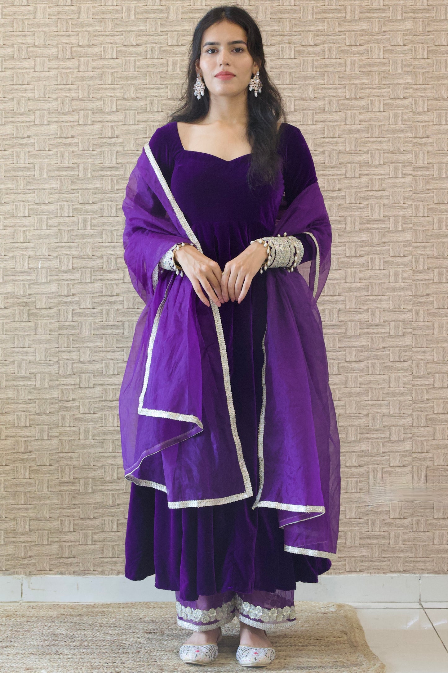 Purple Velvet Anarkali Set