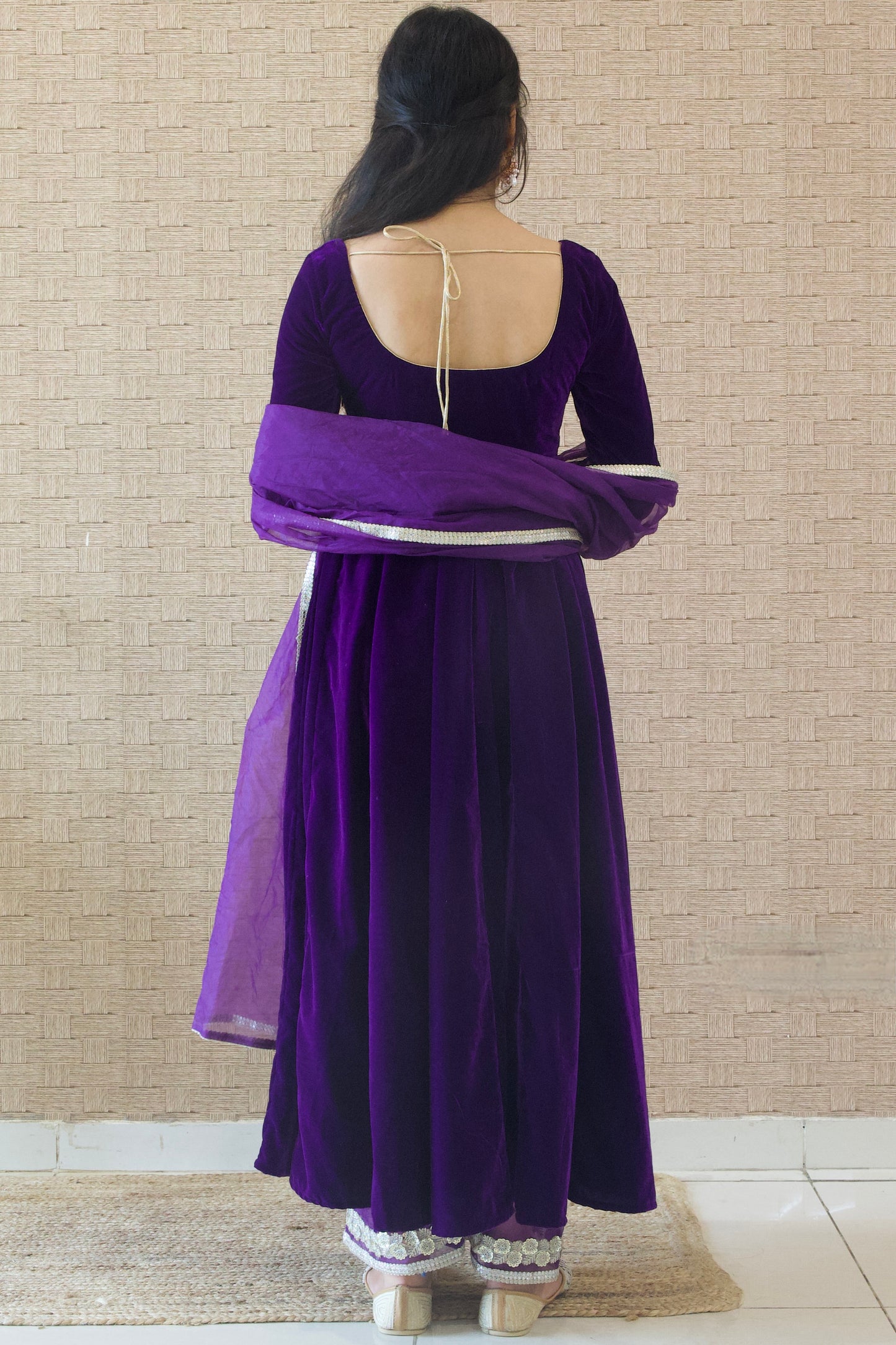 Purple Velvet Anarkali Set