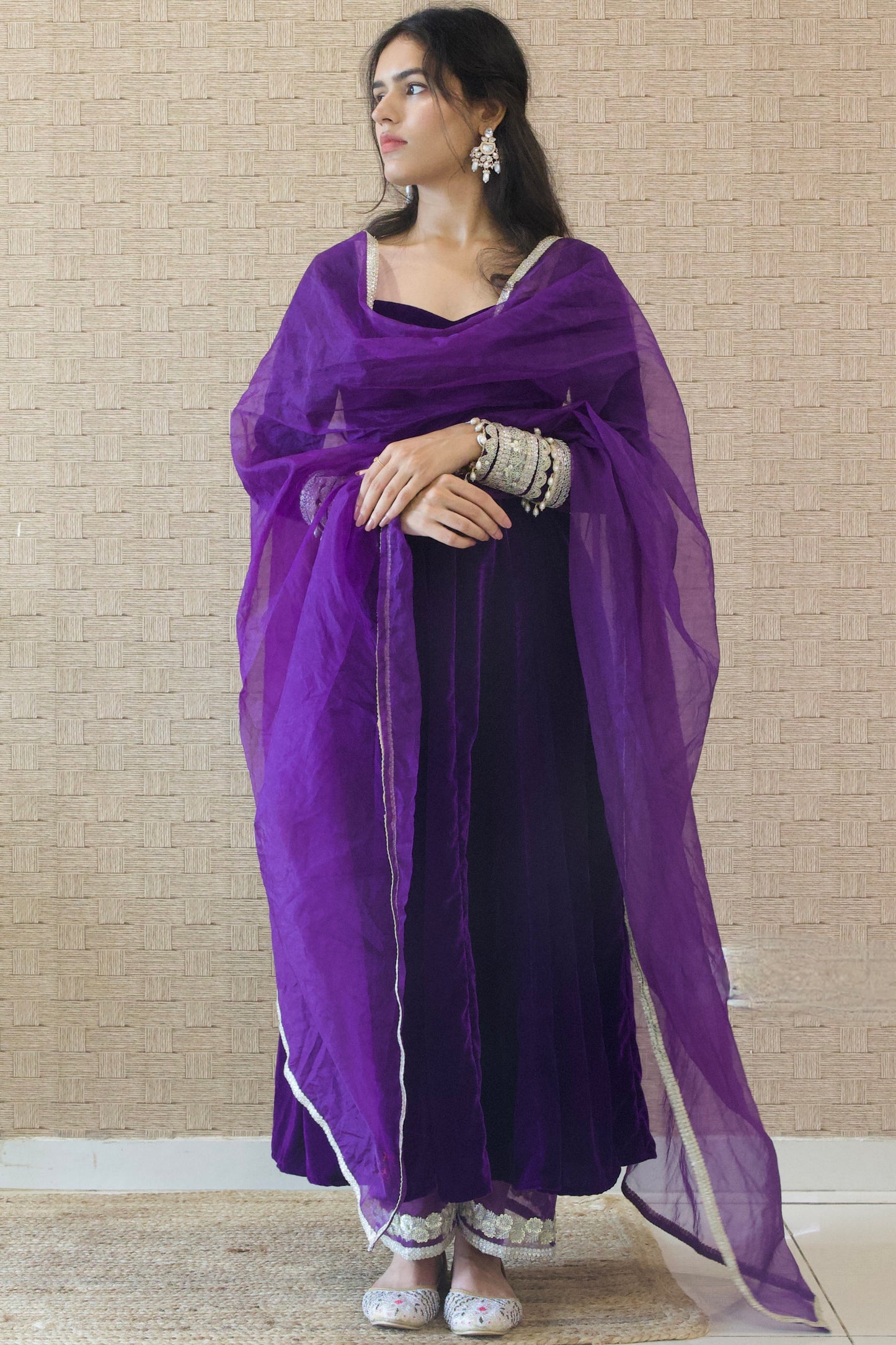 Purple Velvet Anarkali Set
