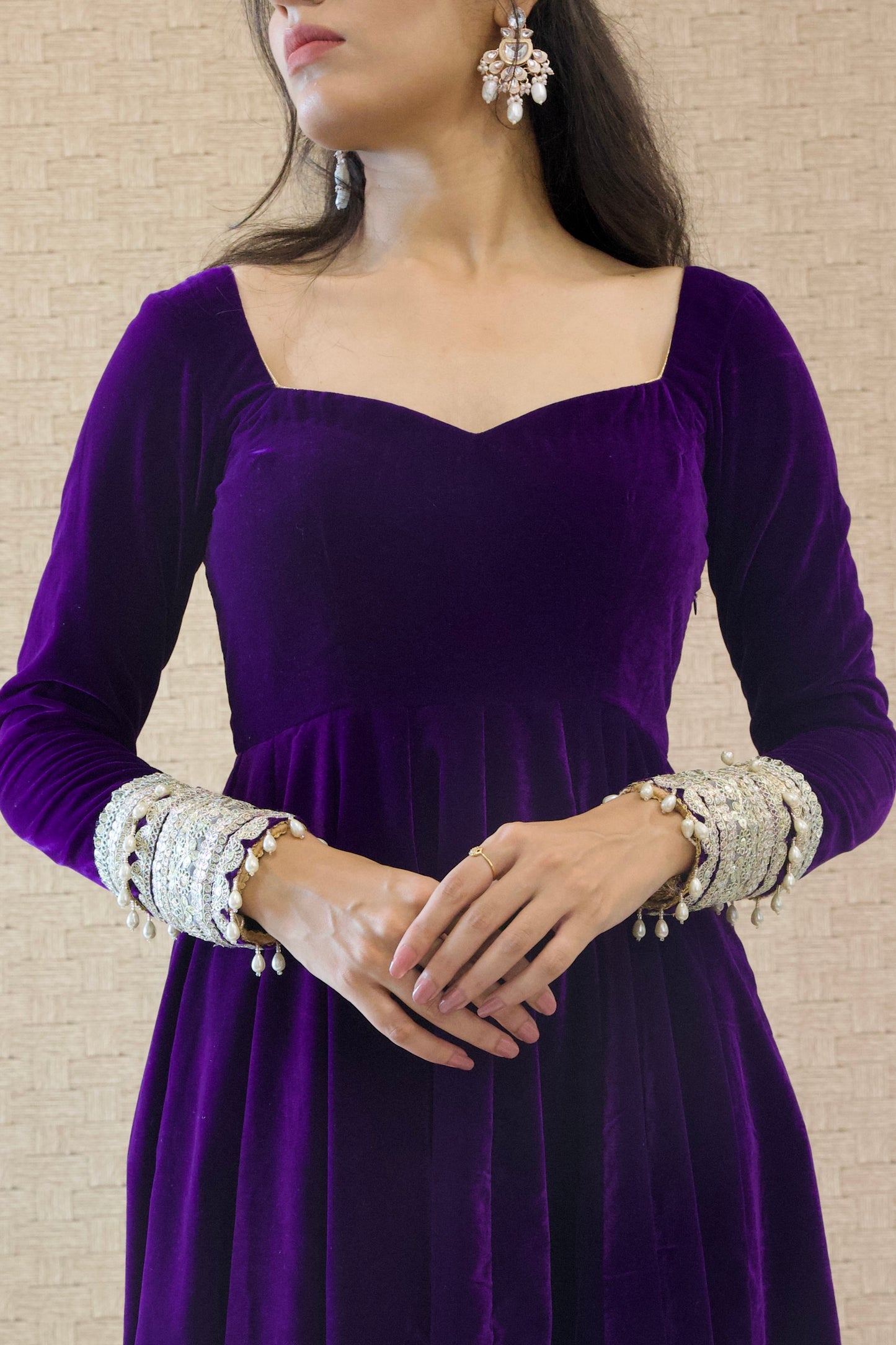 Purple Velvet Anarkali Set