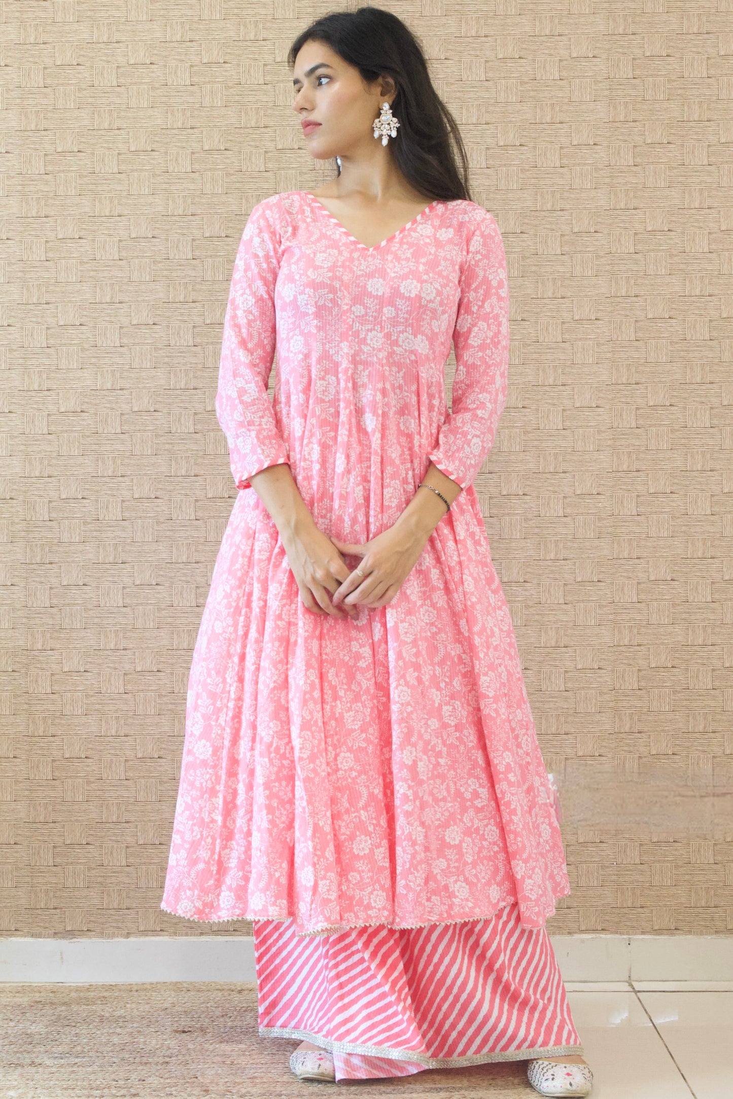 Blush Pink Cotton Anarkali set