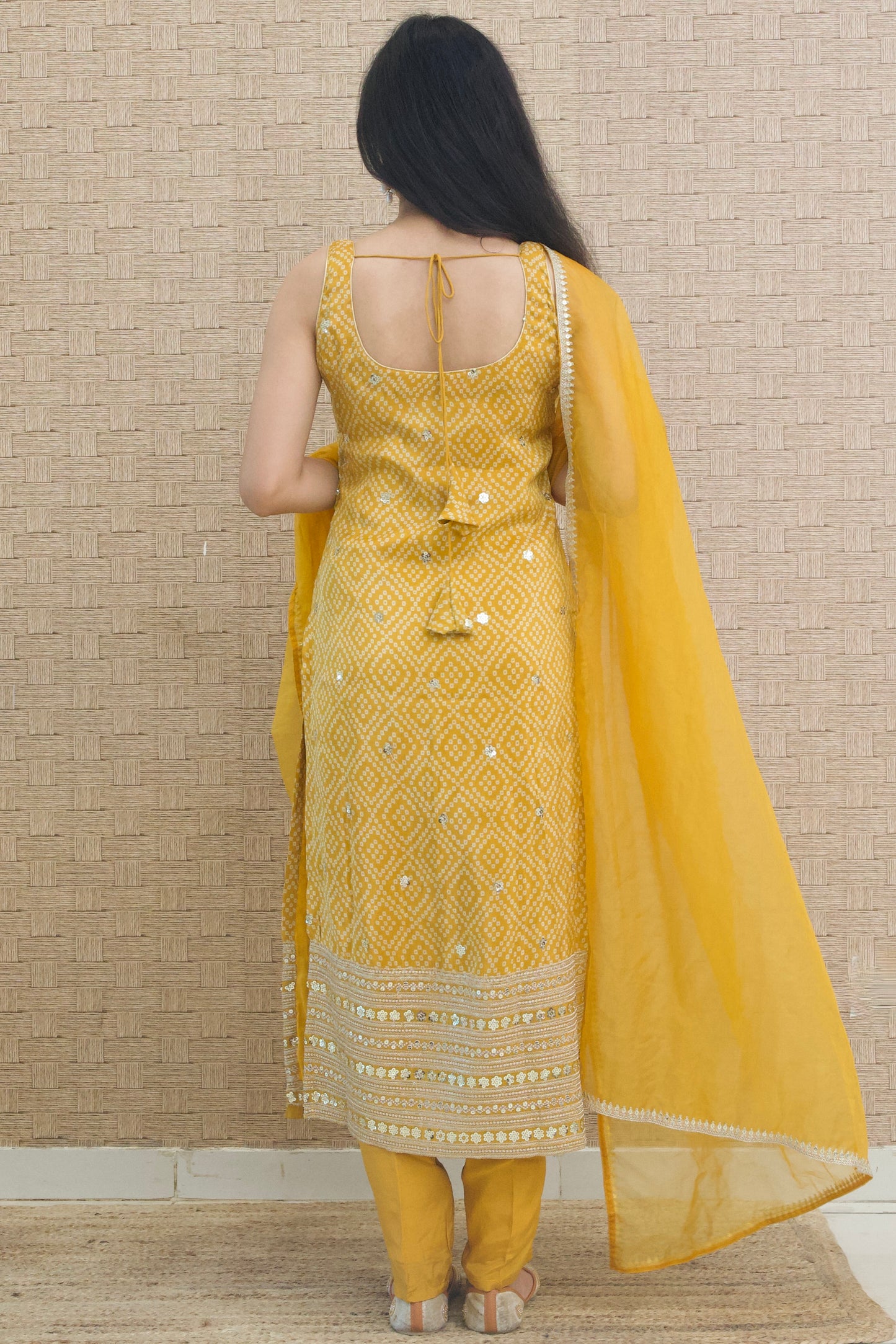 Mustard Yellow Embroidered Silk Kurta Set