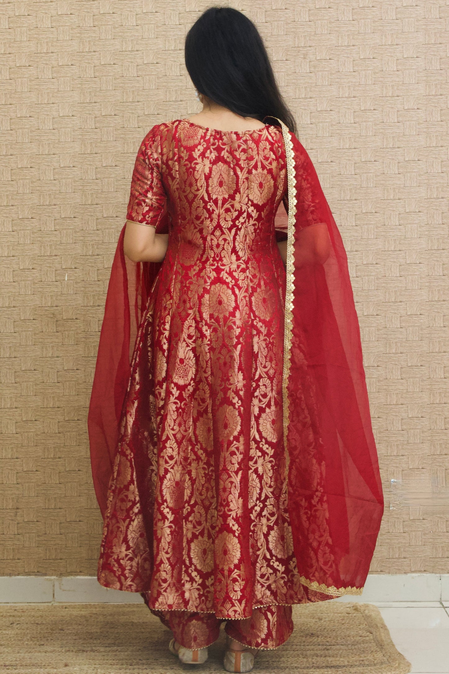 Maroon Brocade Anarkali Suit