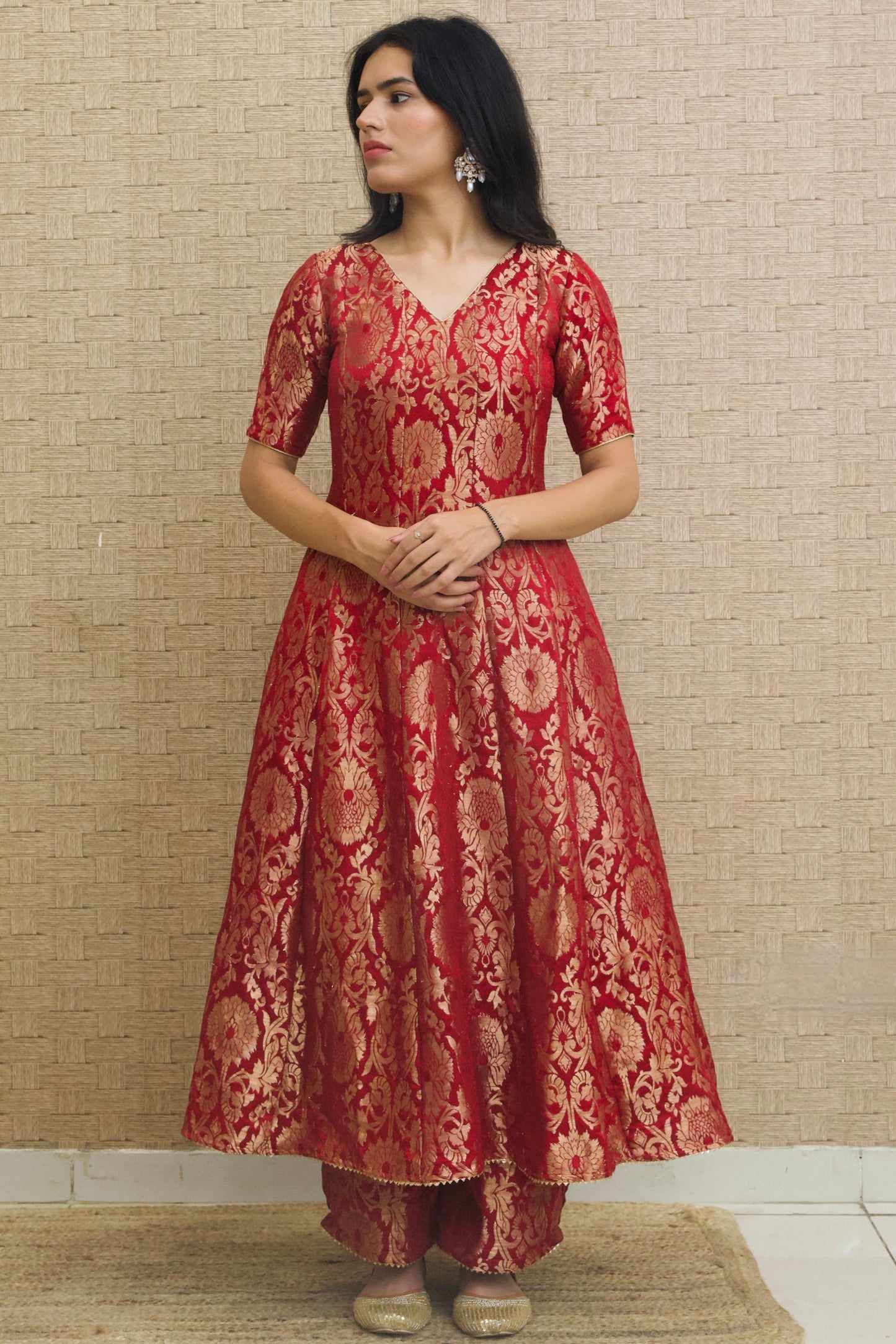 Maroon Brocade Anarkali Suit
