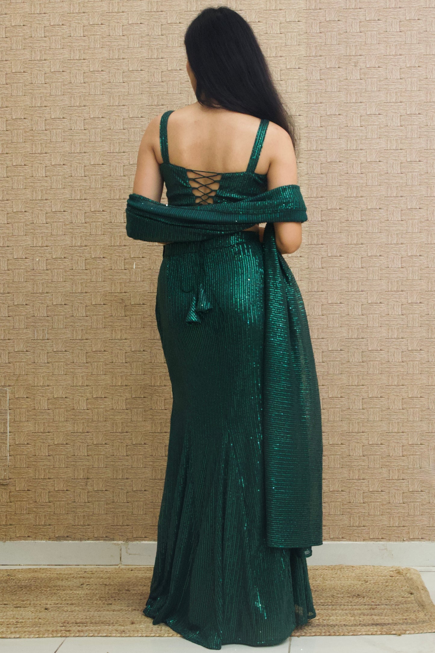 Green Sequins Lehenga Saree