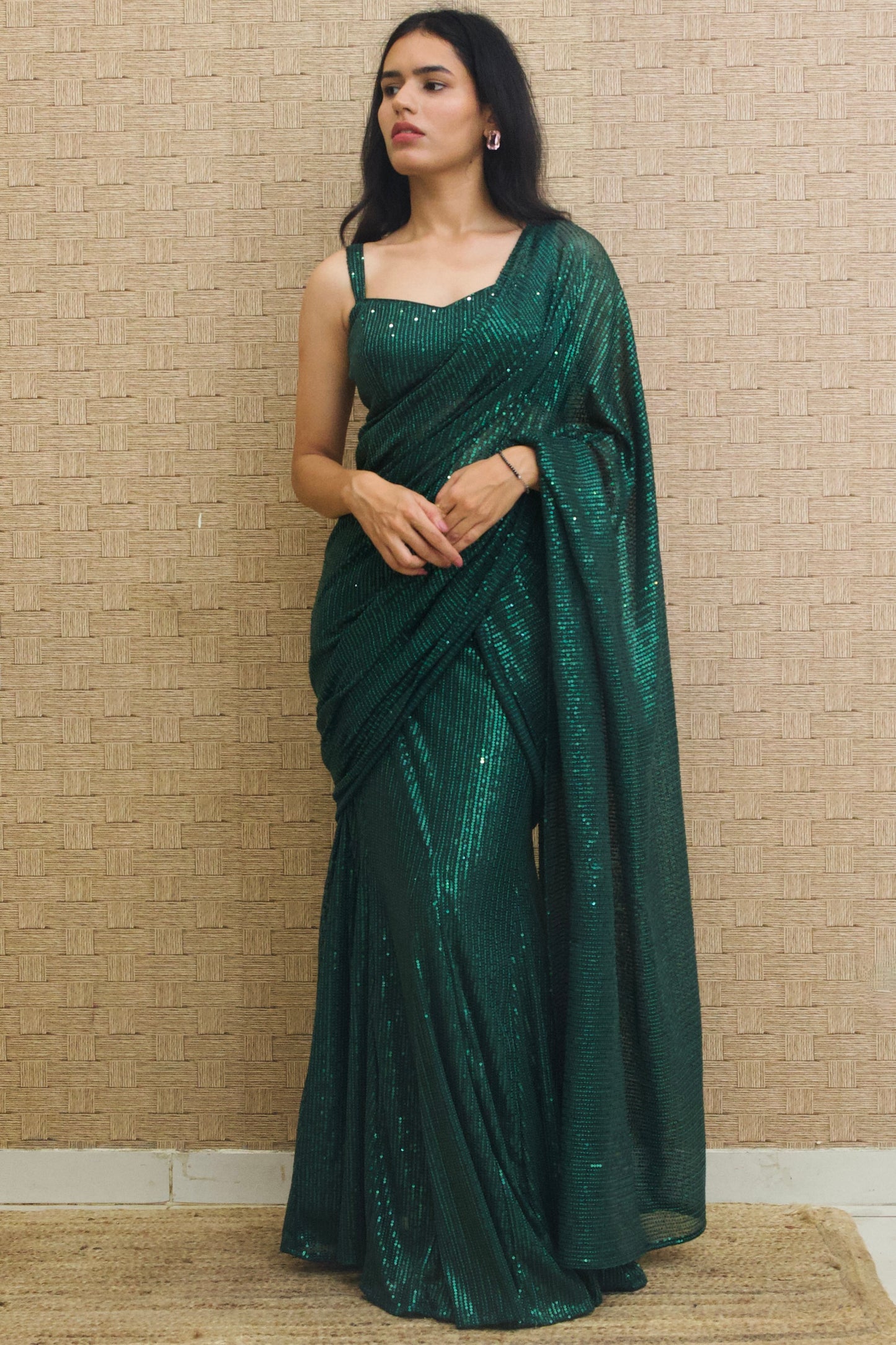 Green Sequins Lehenga Saree