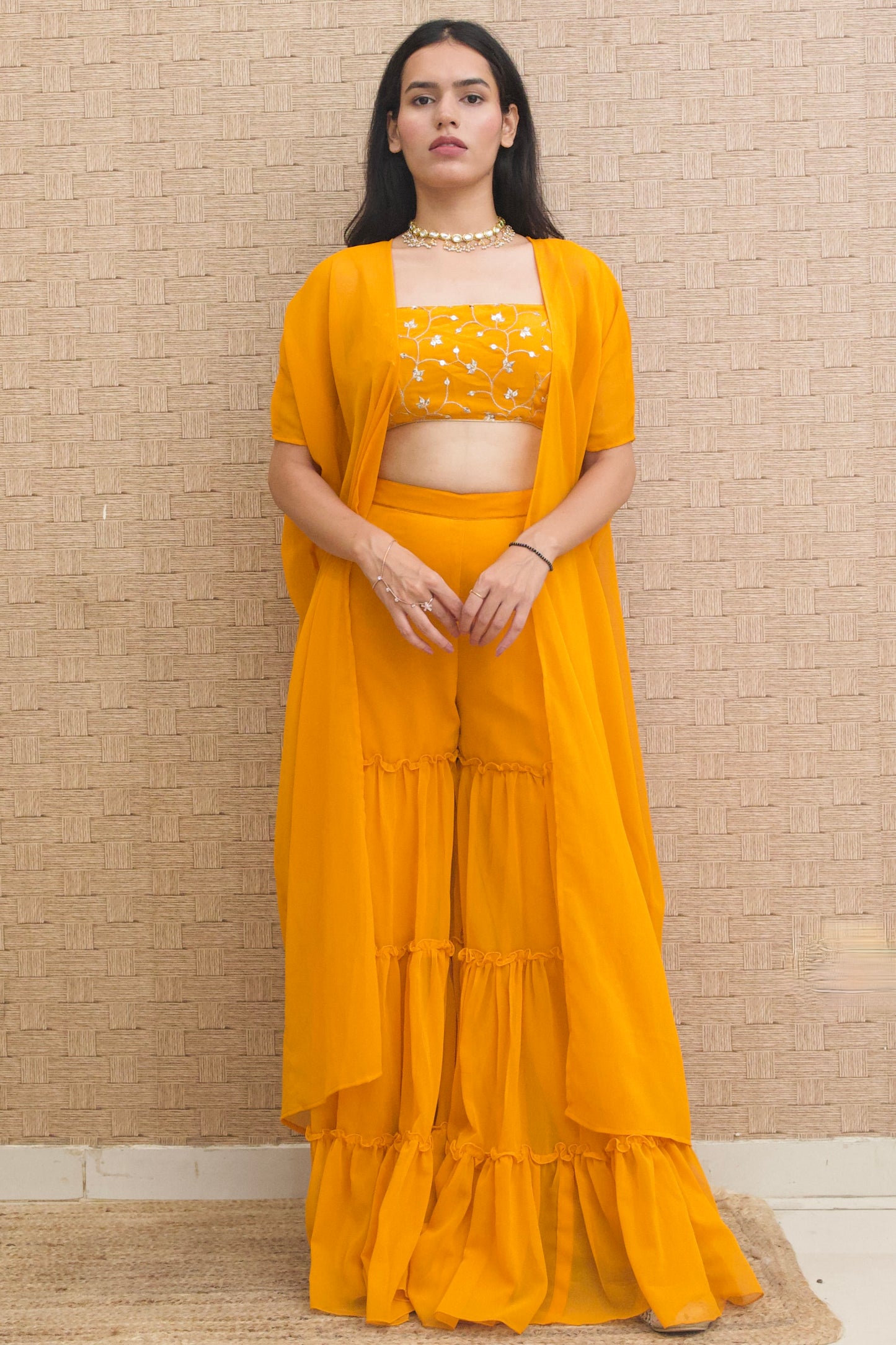 Mustard Yellow Georgette Three Piece Set