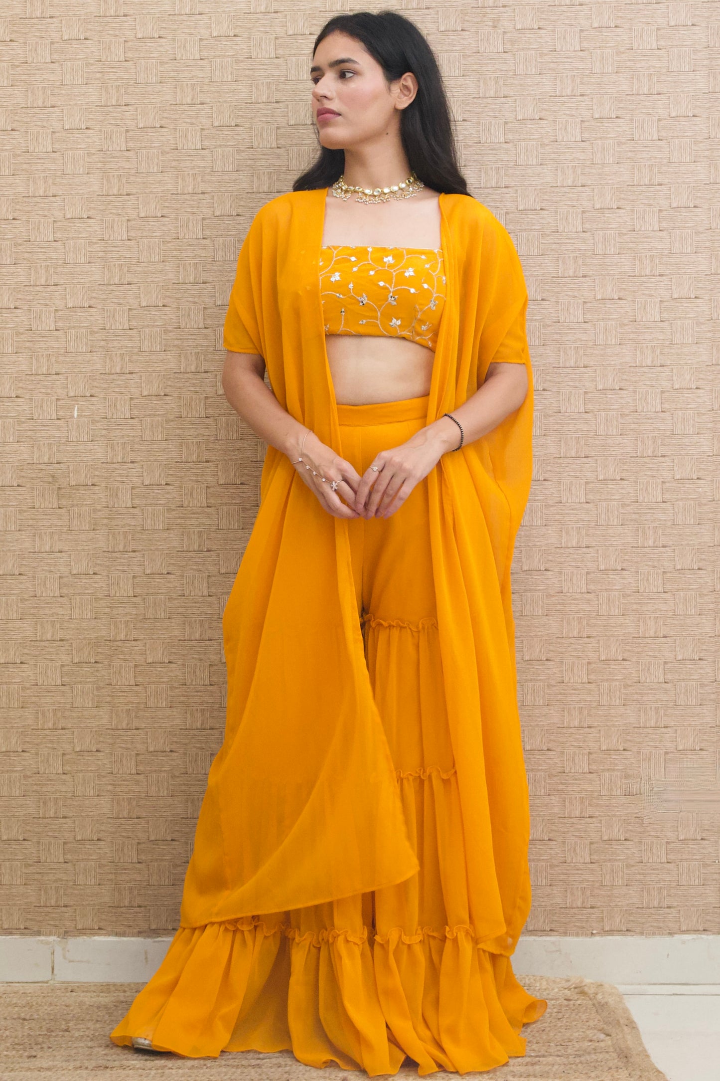 Mustard Yellow Georgette Three Piece Set