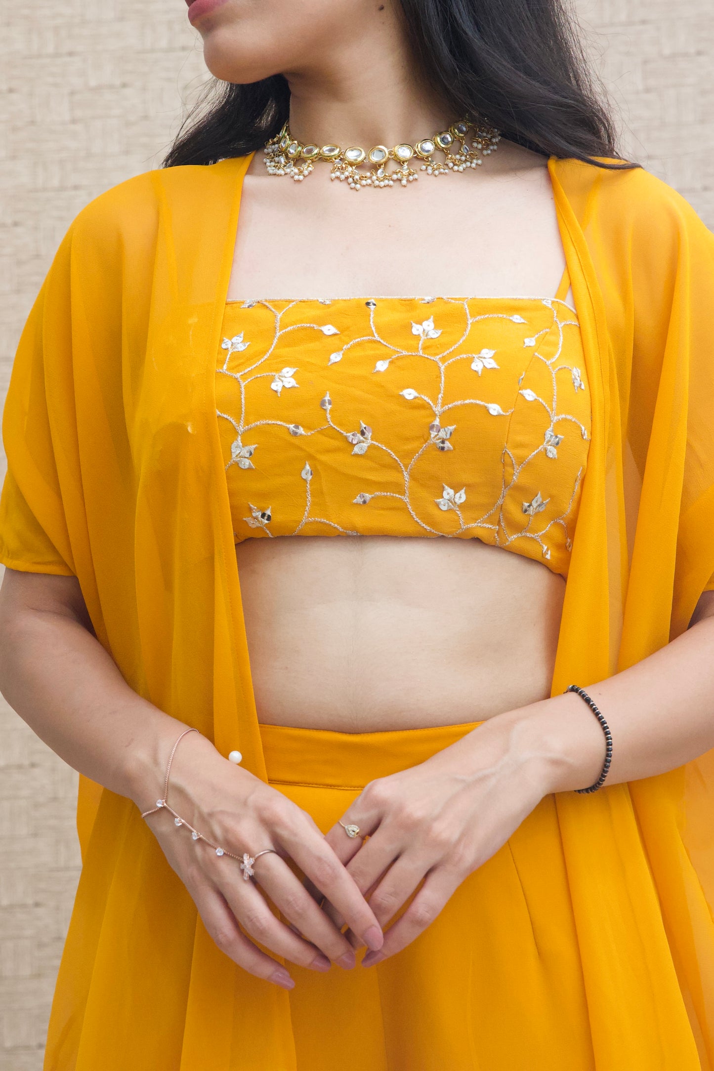 Mustard Yellow Georgette Three Piece Set