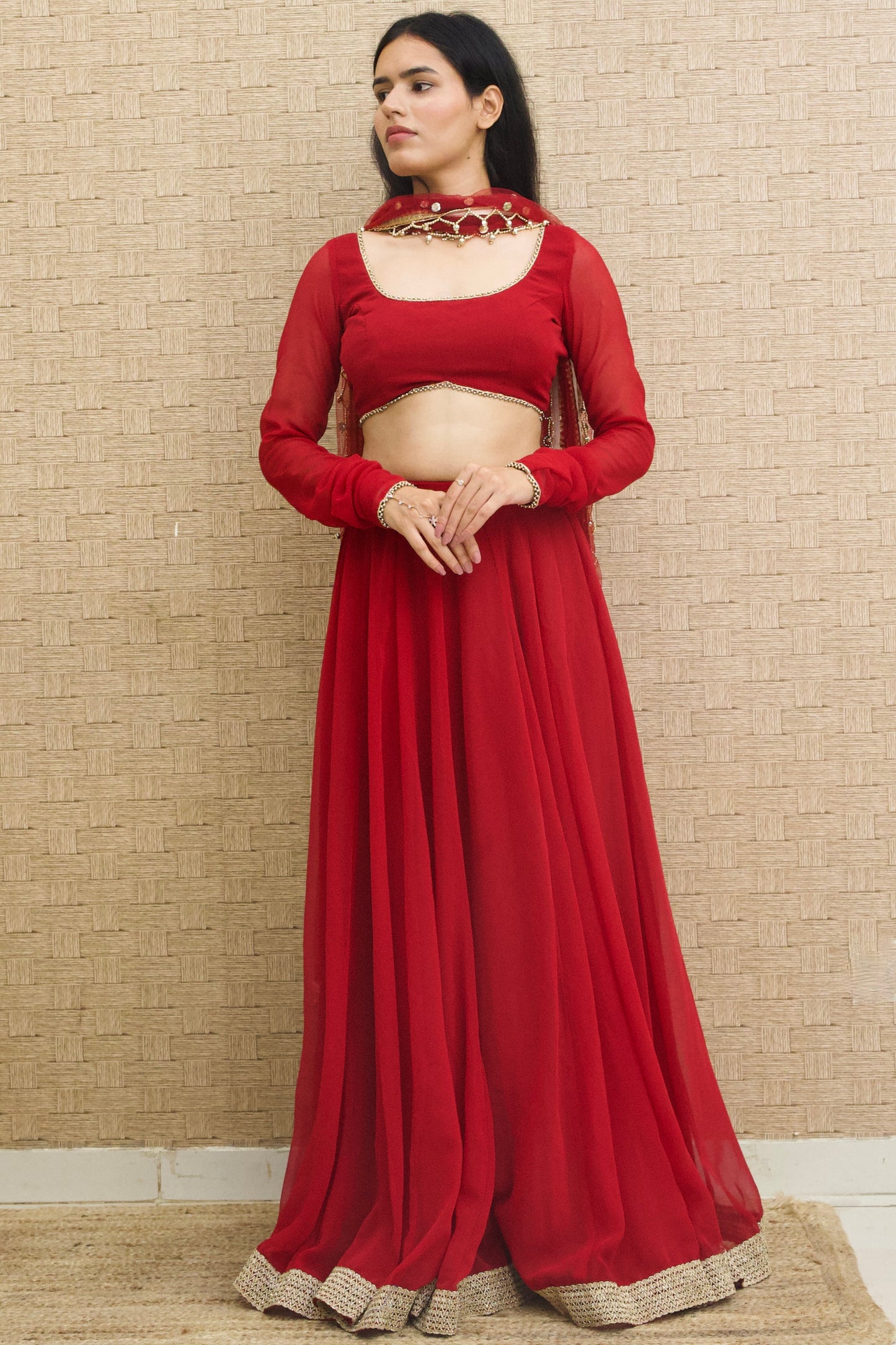 Maroon Georgette Lehenga Set