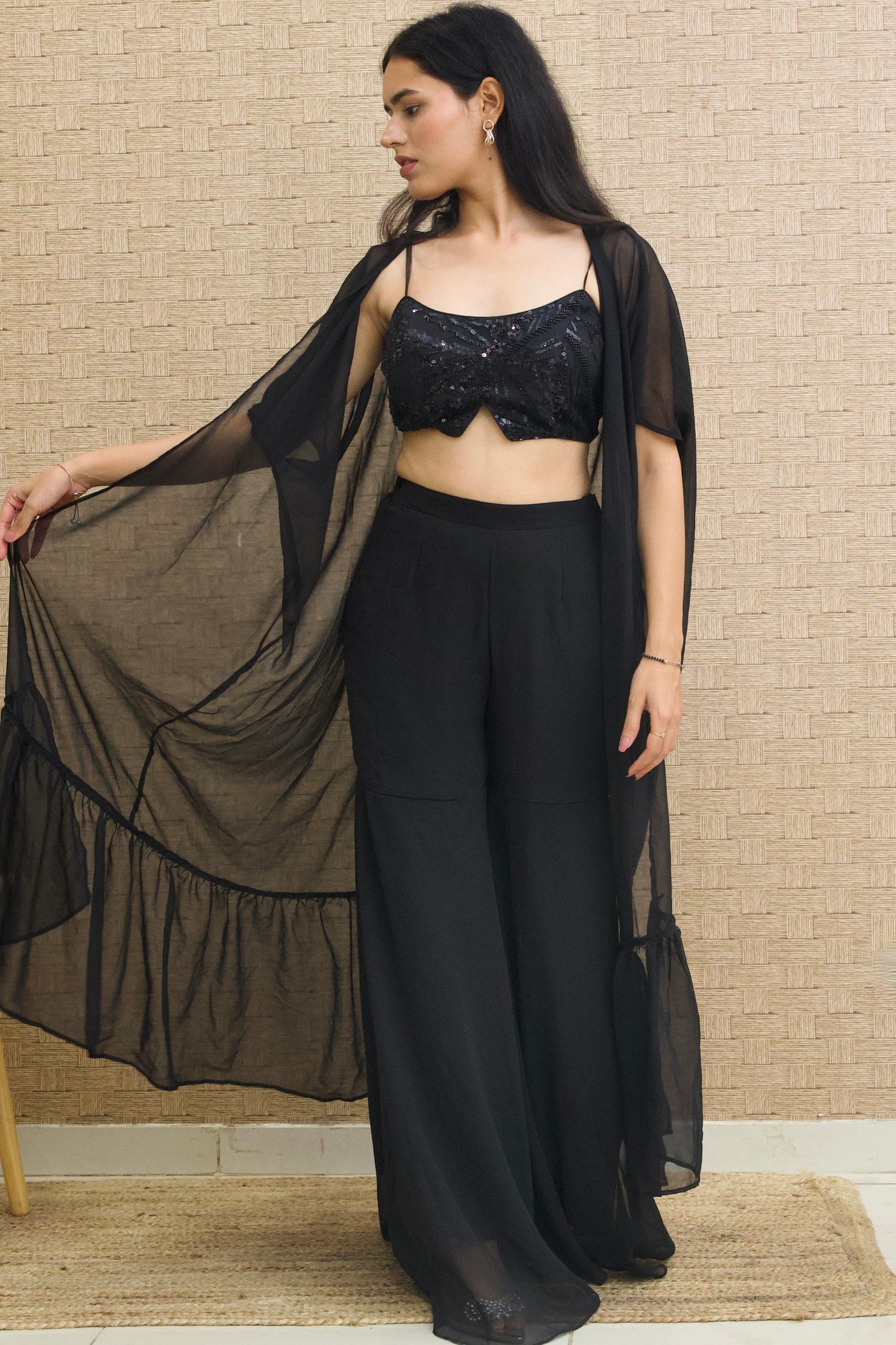 Black Georgette Embroidered Sharara Set