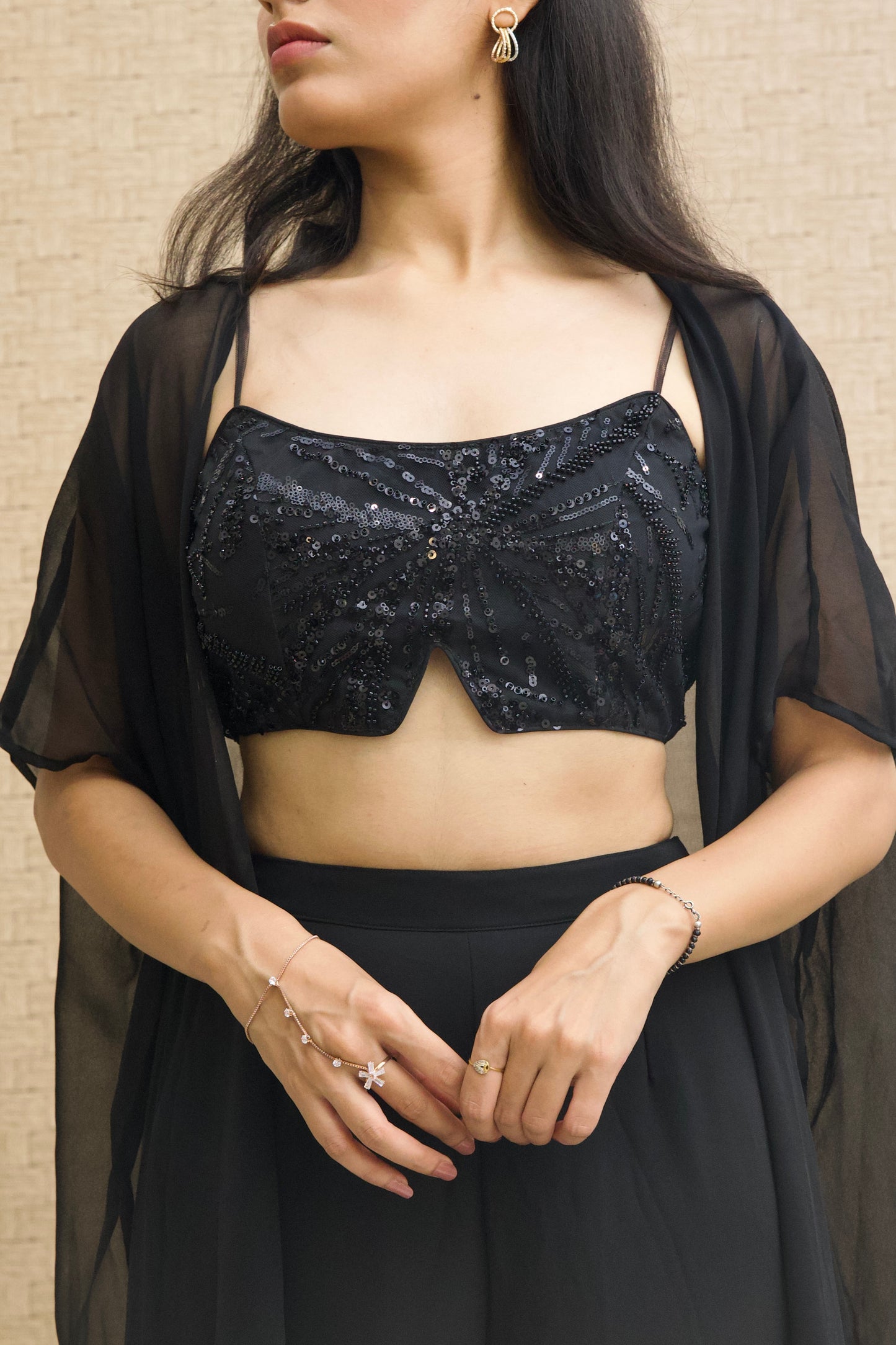 Black Georgette Embroidered Sharara Set