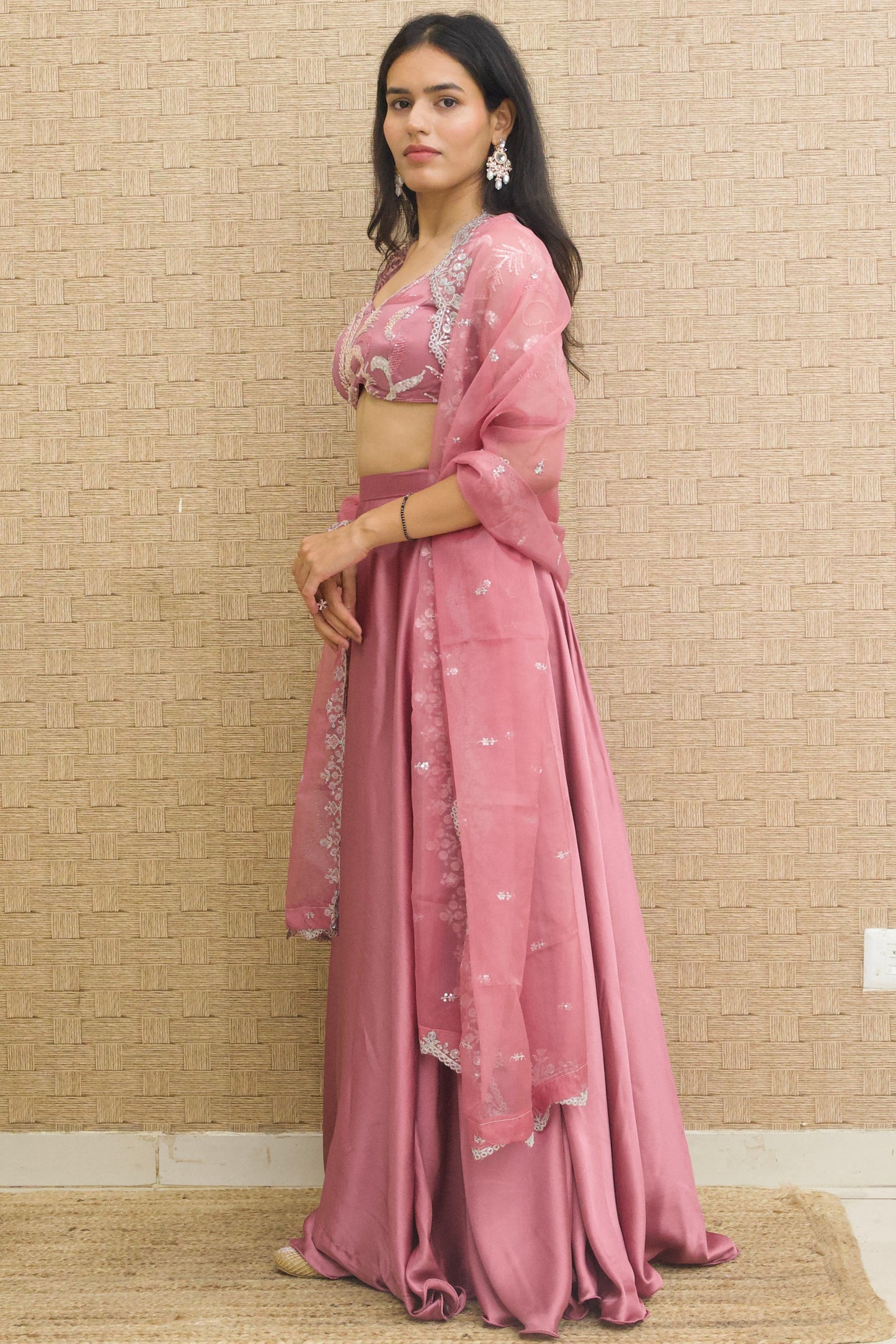 Onion Pink Satin Lehenga