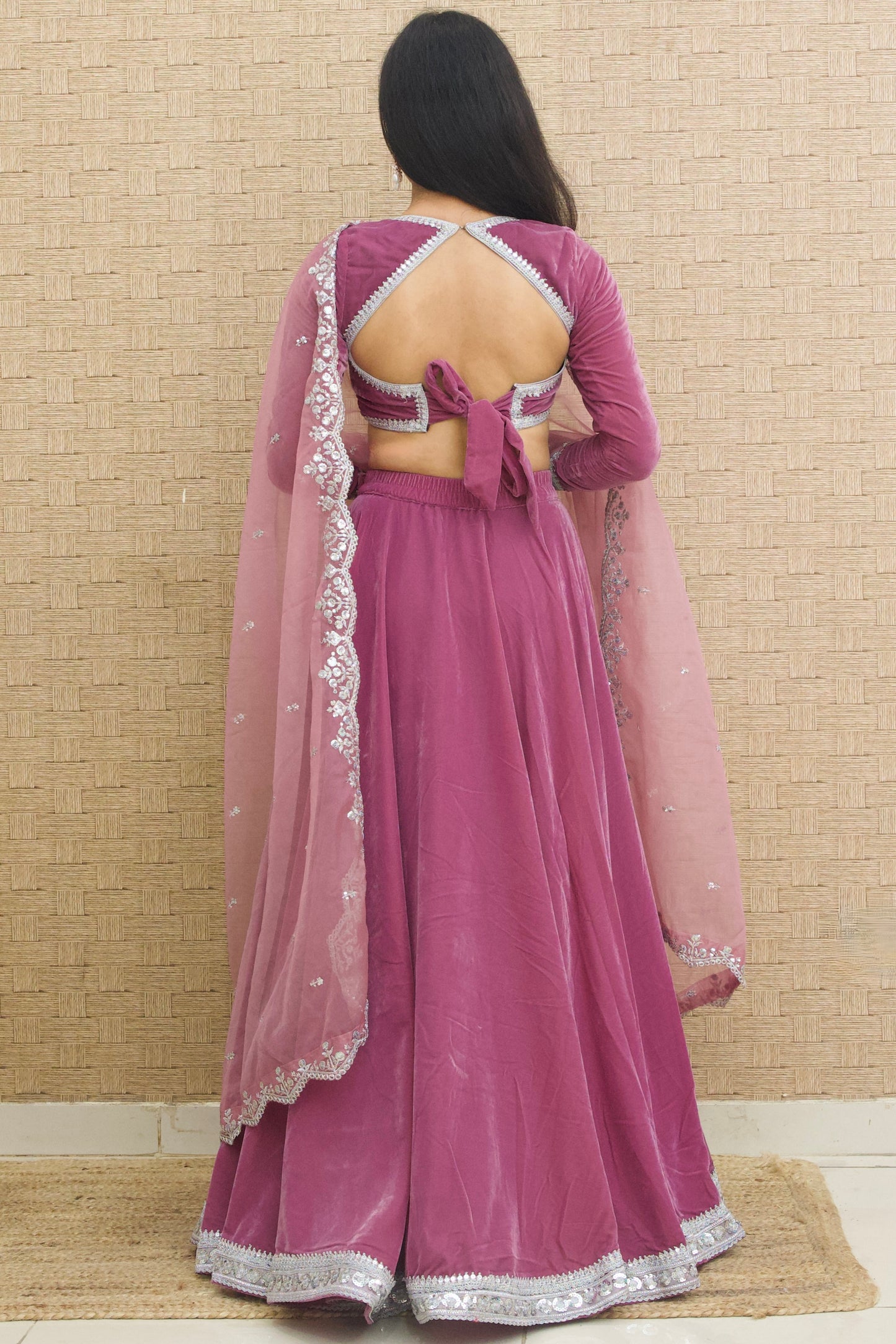 Lilac Velvet Lehenga Set