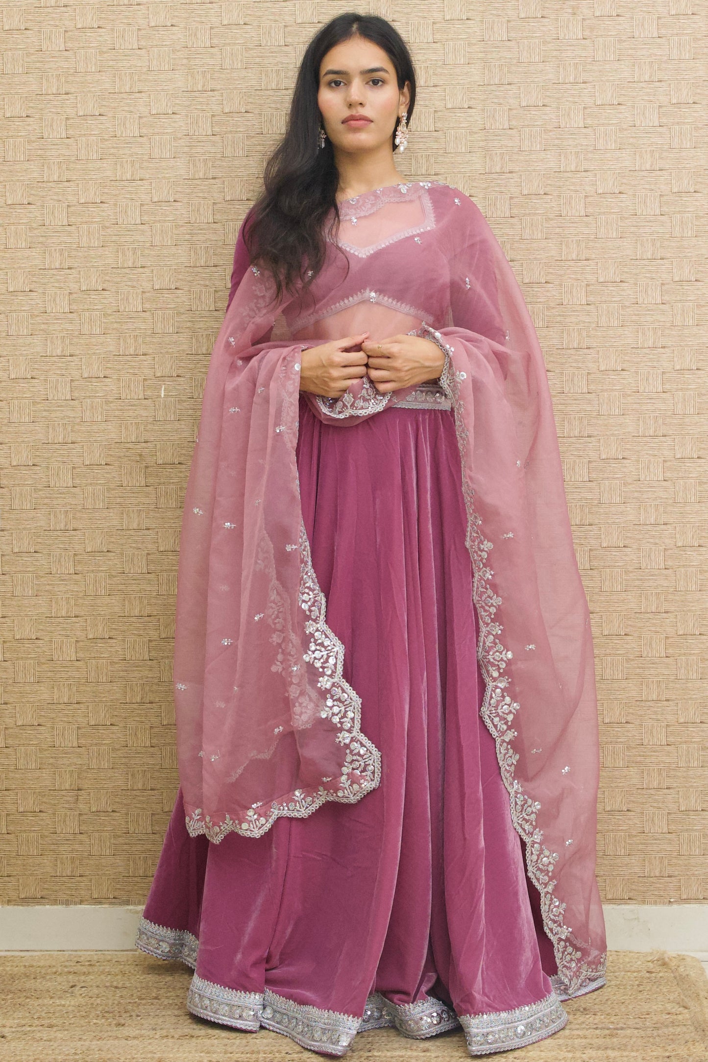 Lilac Velvet Lehenga Set