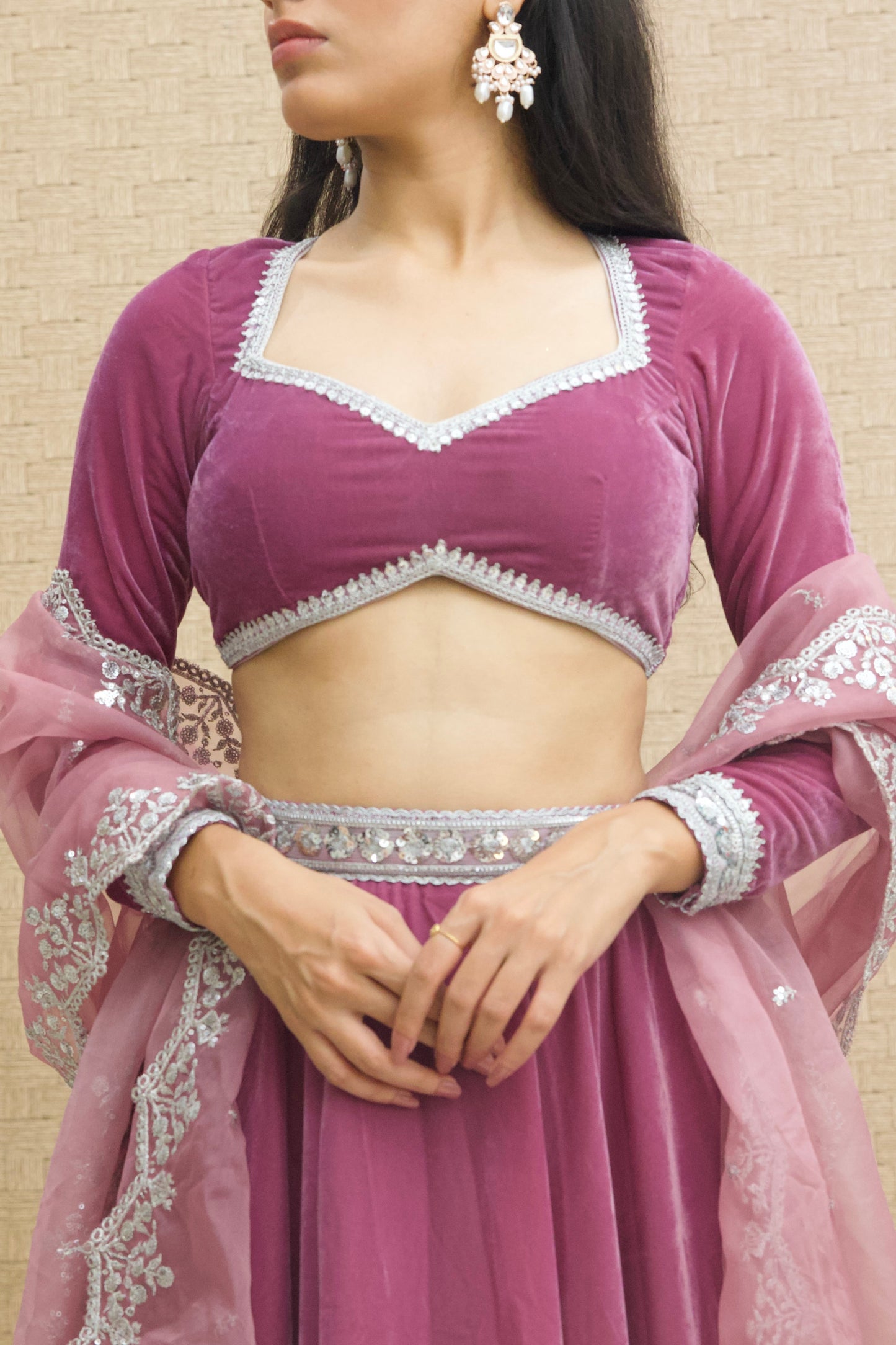 Lilac Velvet Lehenga Set