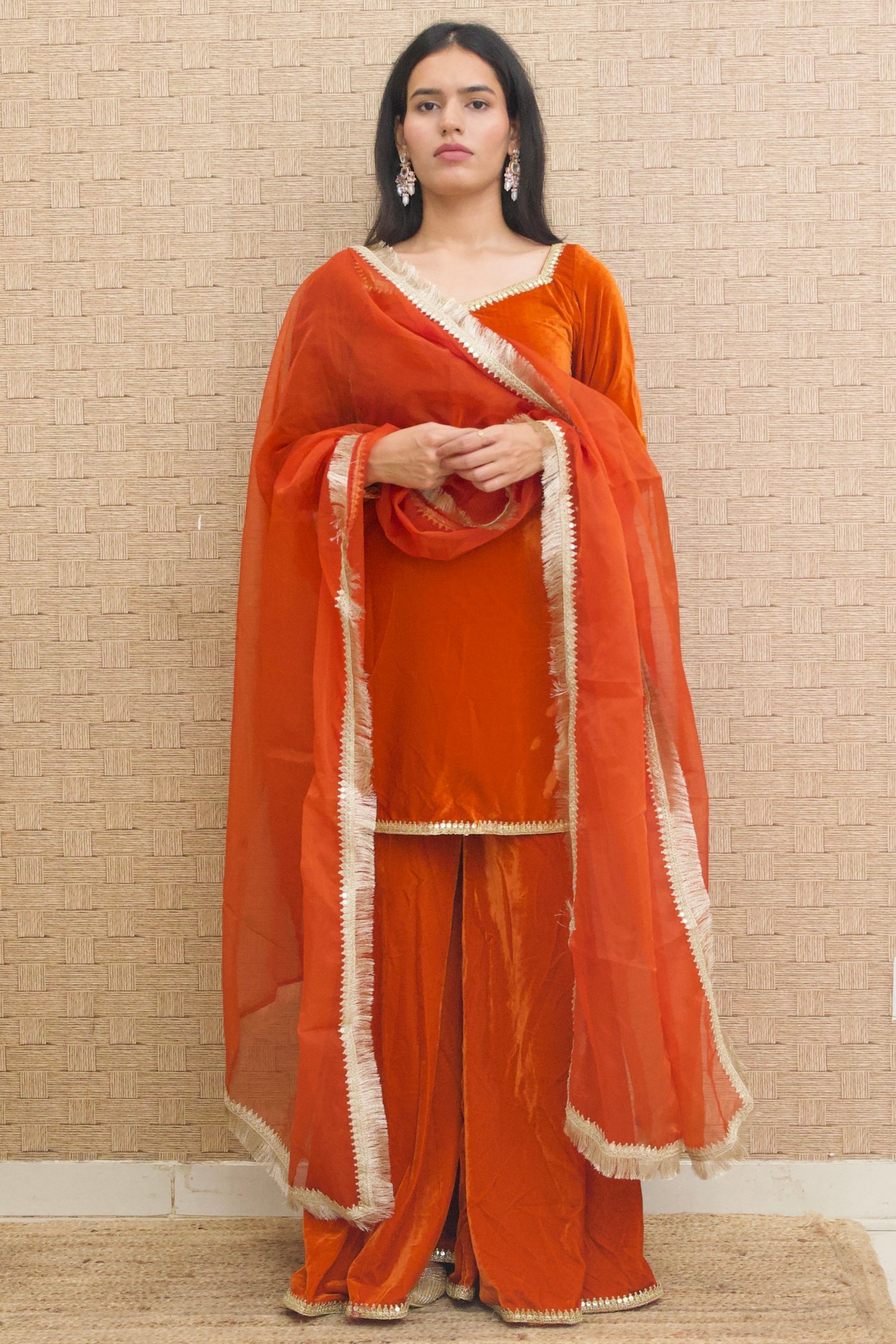 Burnt Orange Velvet Sharara Set