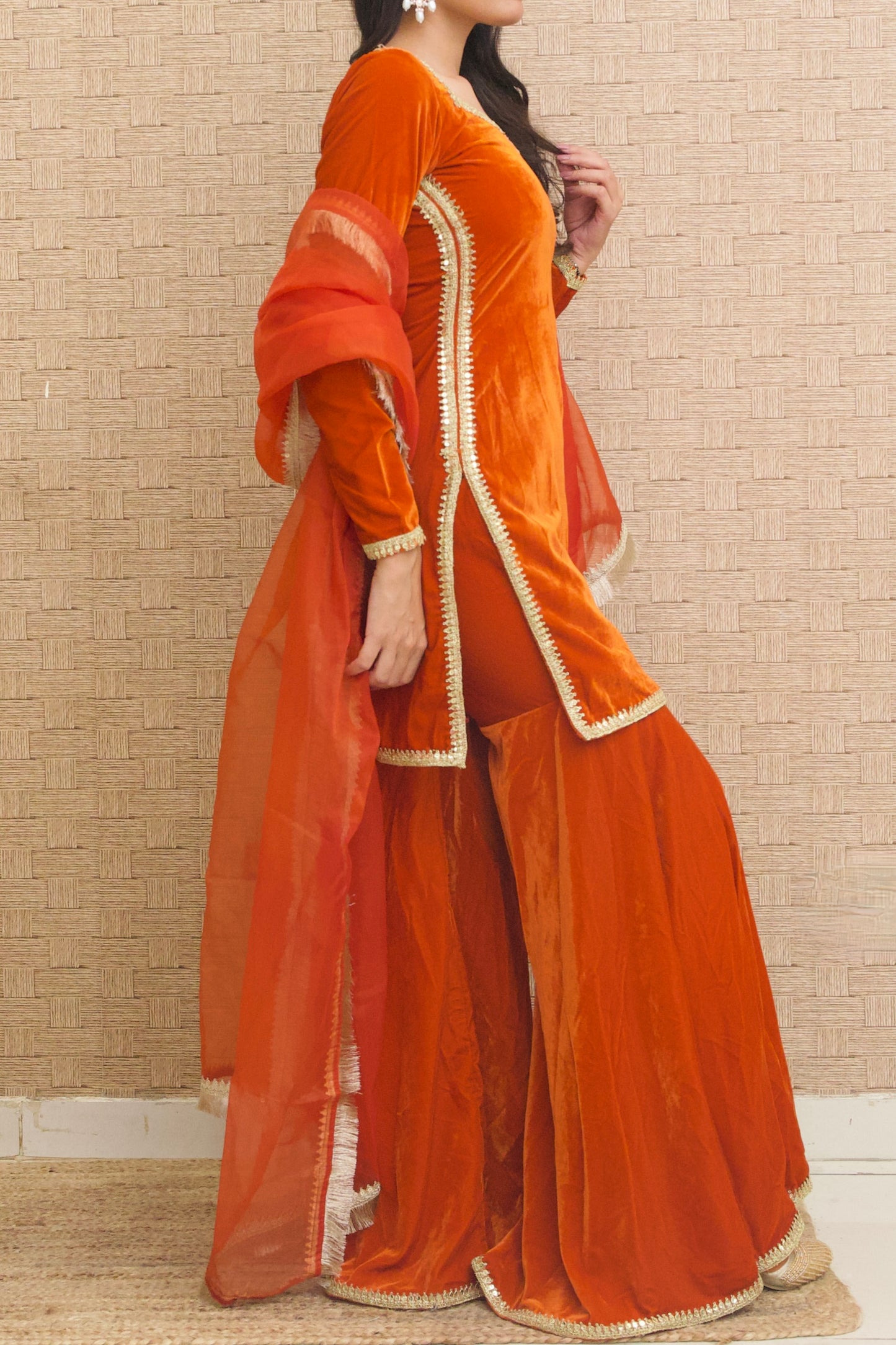 Burnt Orange Velvet Sharara Set