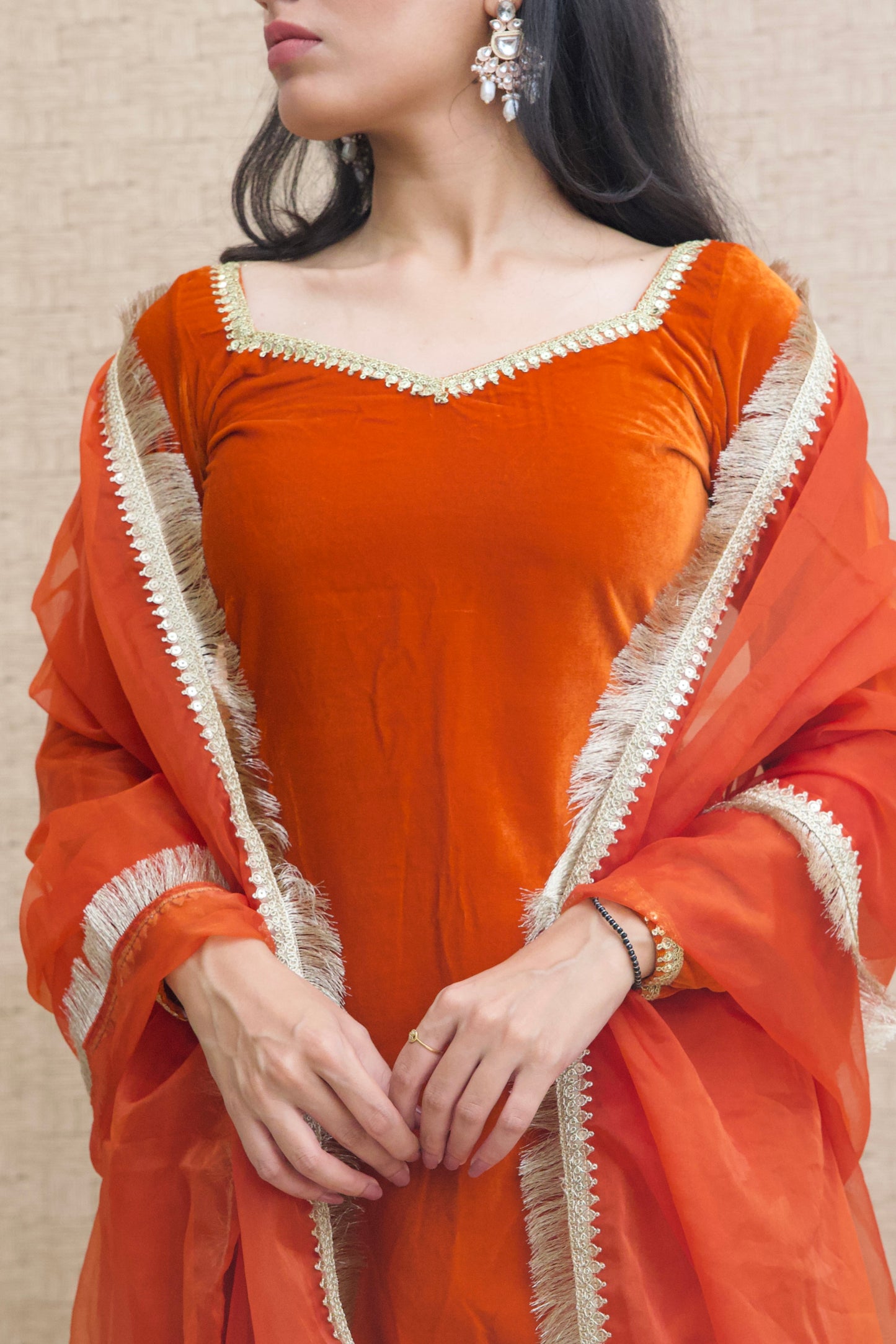 Burnt Orange Velvet Sharara Set