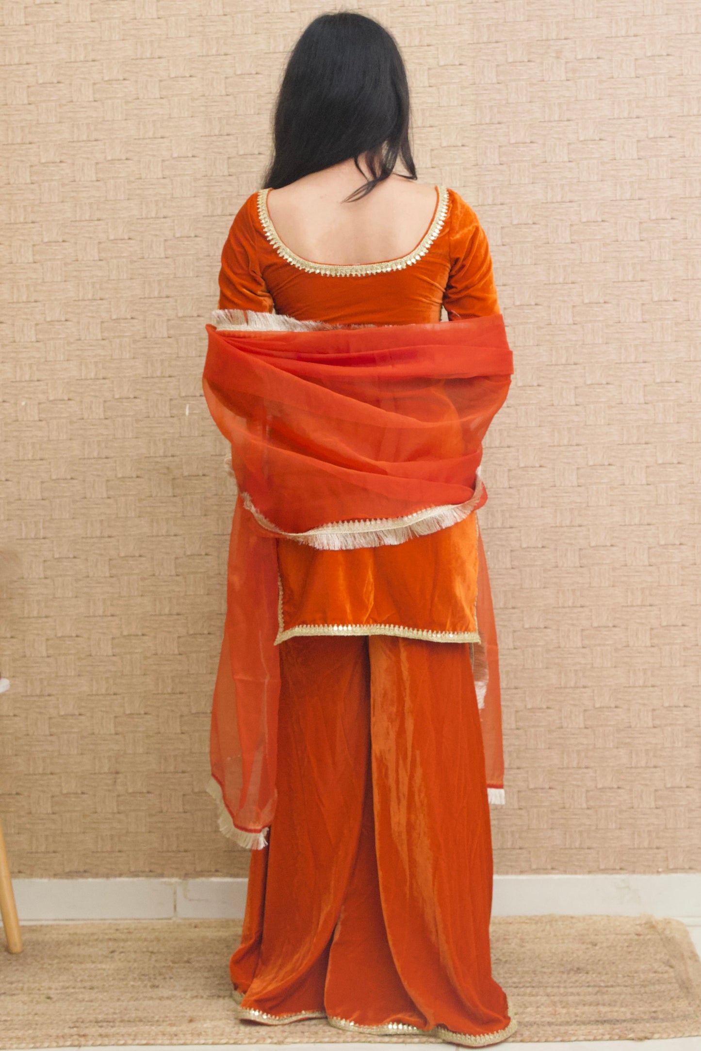 Burnt Orange Velvet Sharara Set