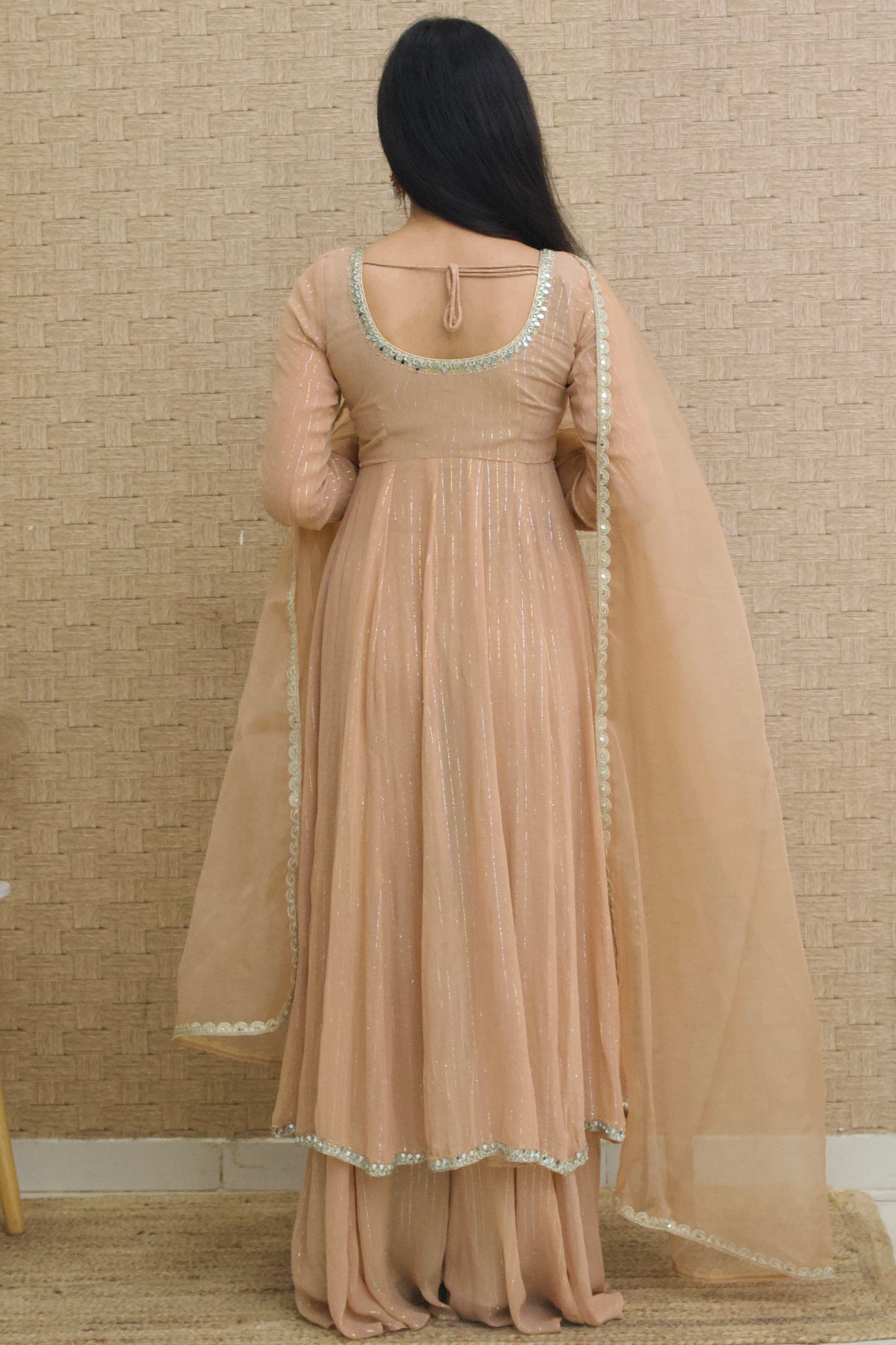 Rose Gold Lurex Georgette Anarkali Set