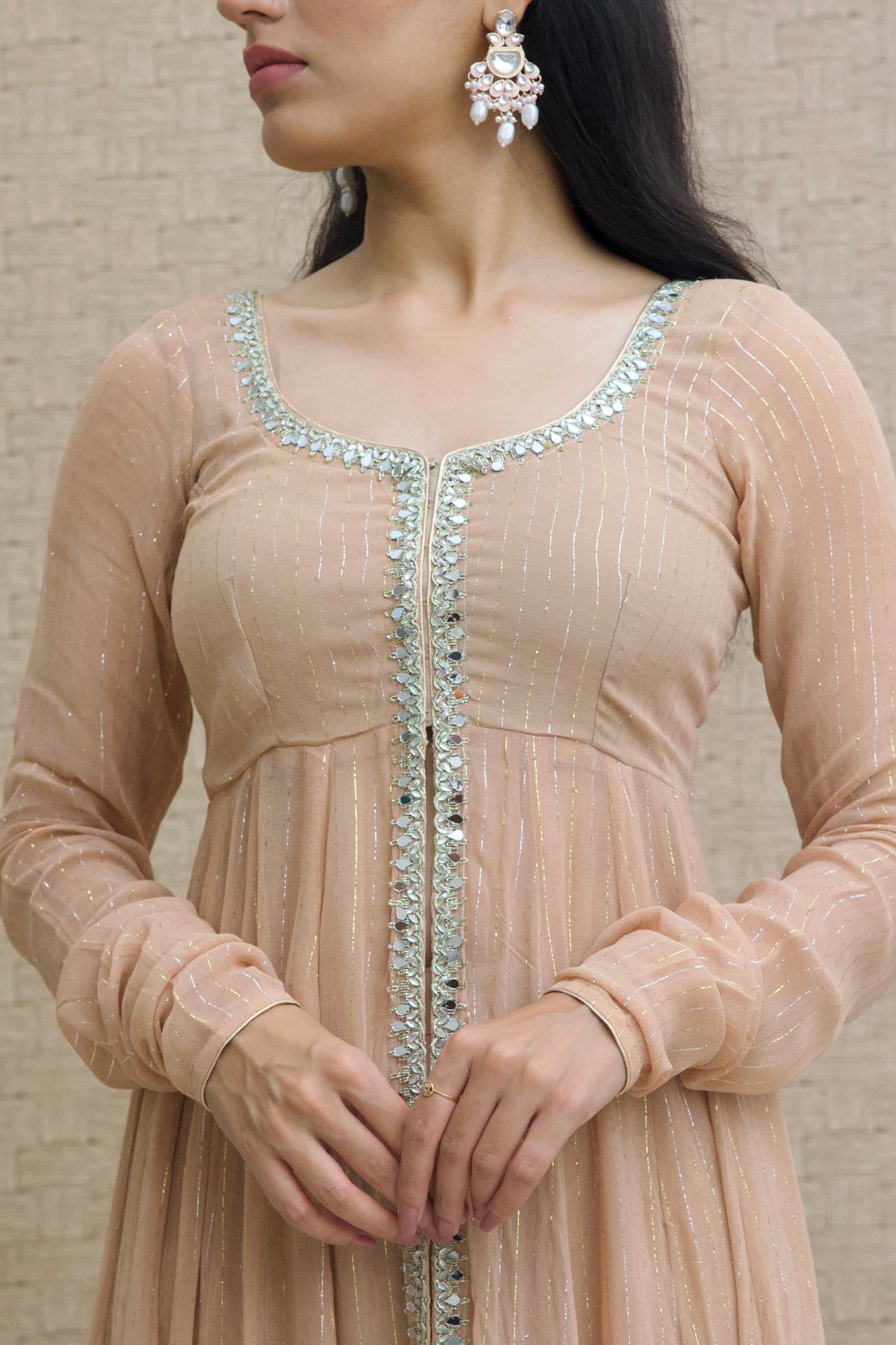 Rose Gold Lurex Georgette Anarkali Set