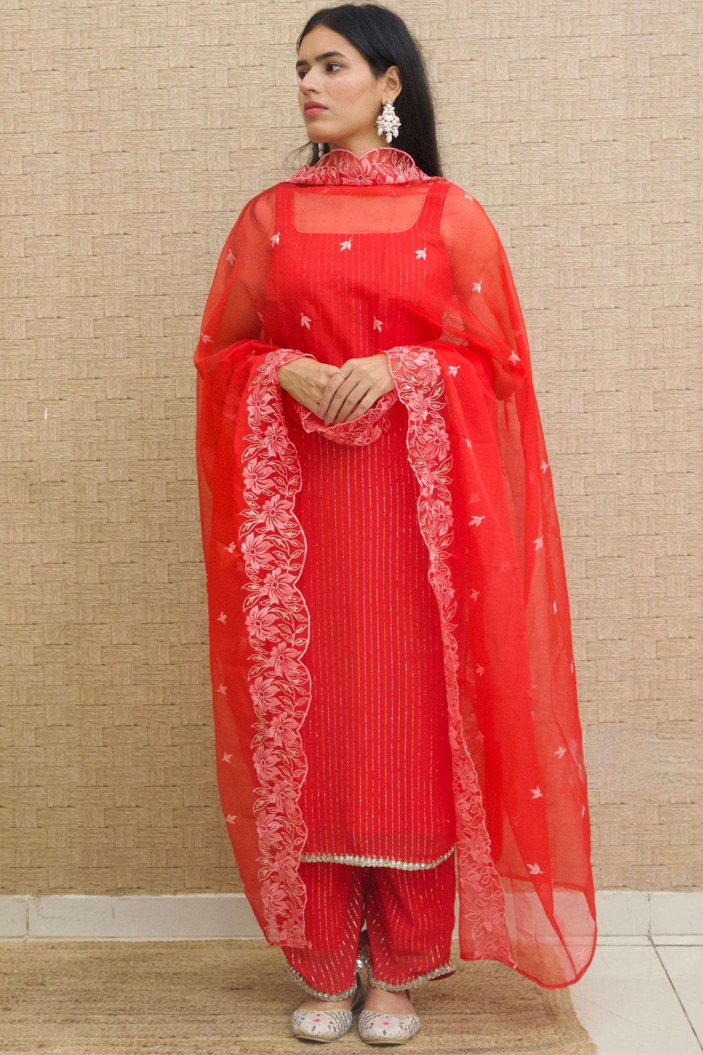 Red Lurex Georgette Kurta Set