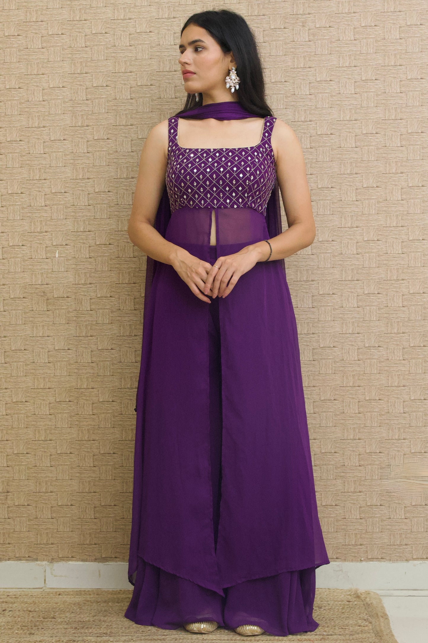 Purple Georgette Embroidered Kurta Set
