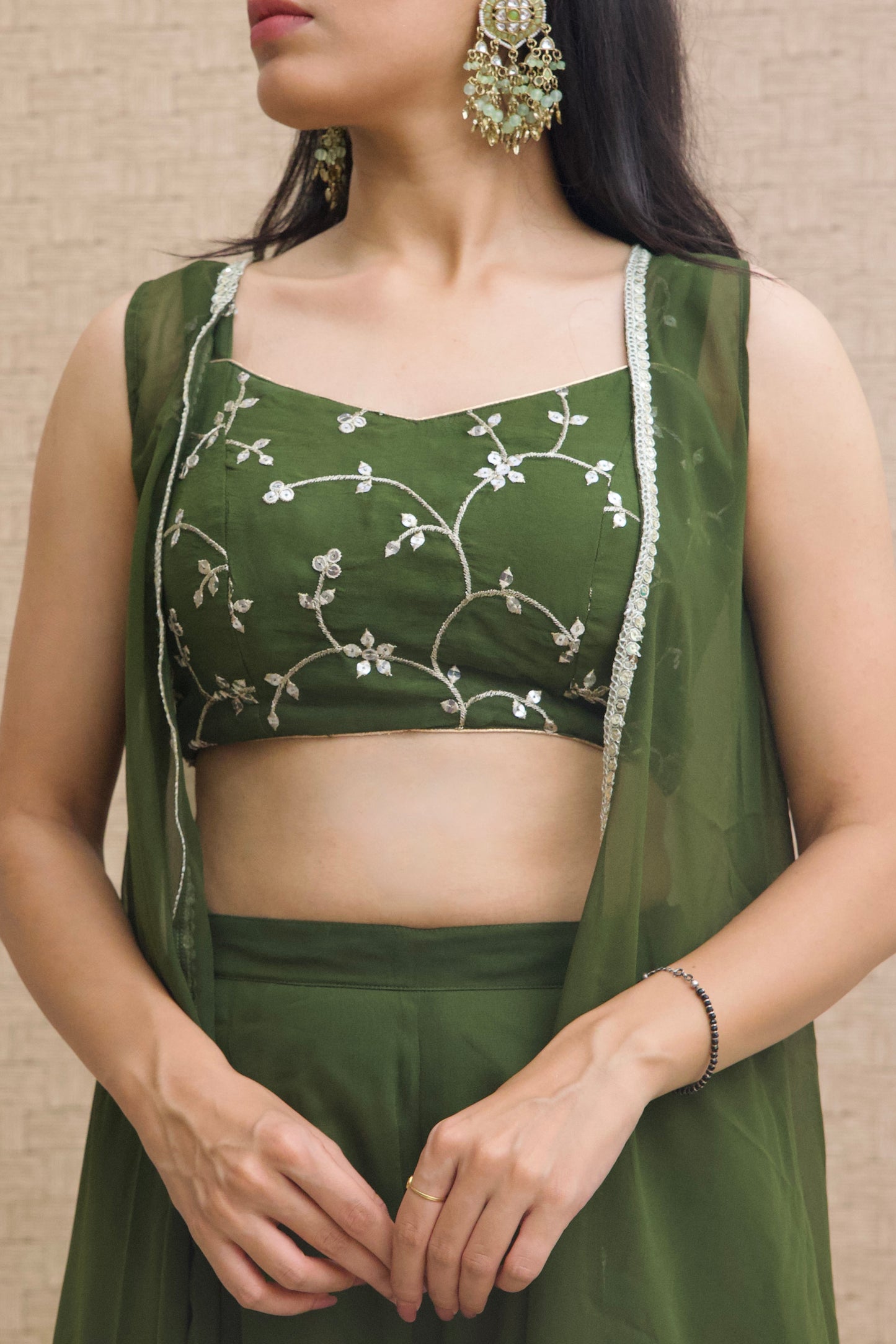 Mehendi Green Georgette Embroidered Sharara Set