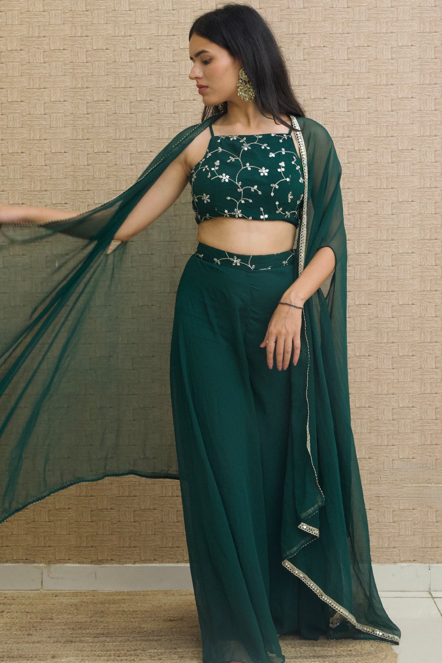 Green Georgette Palazzo Set