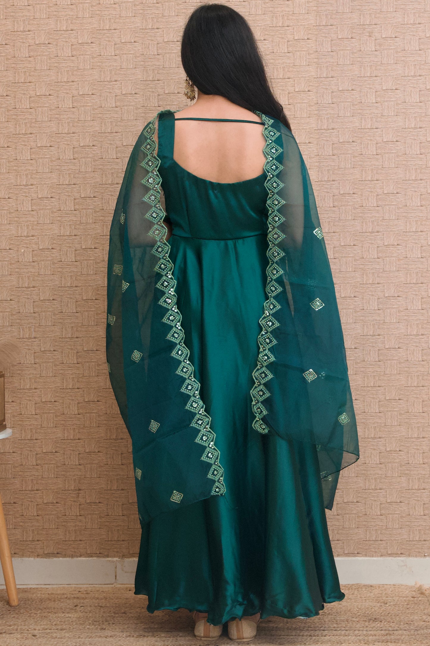 Teal Green Satin Anarkali Set