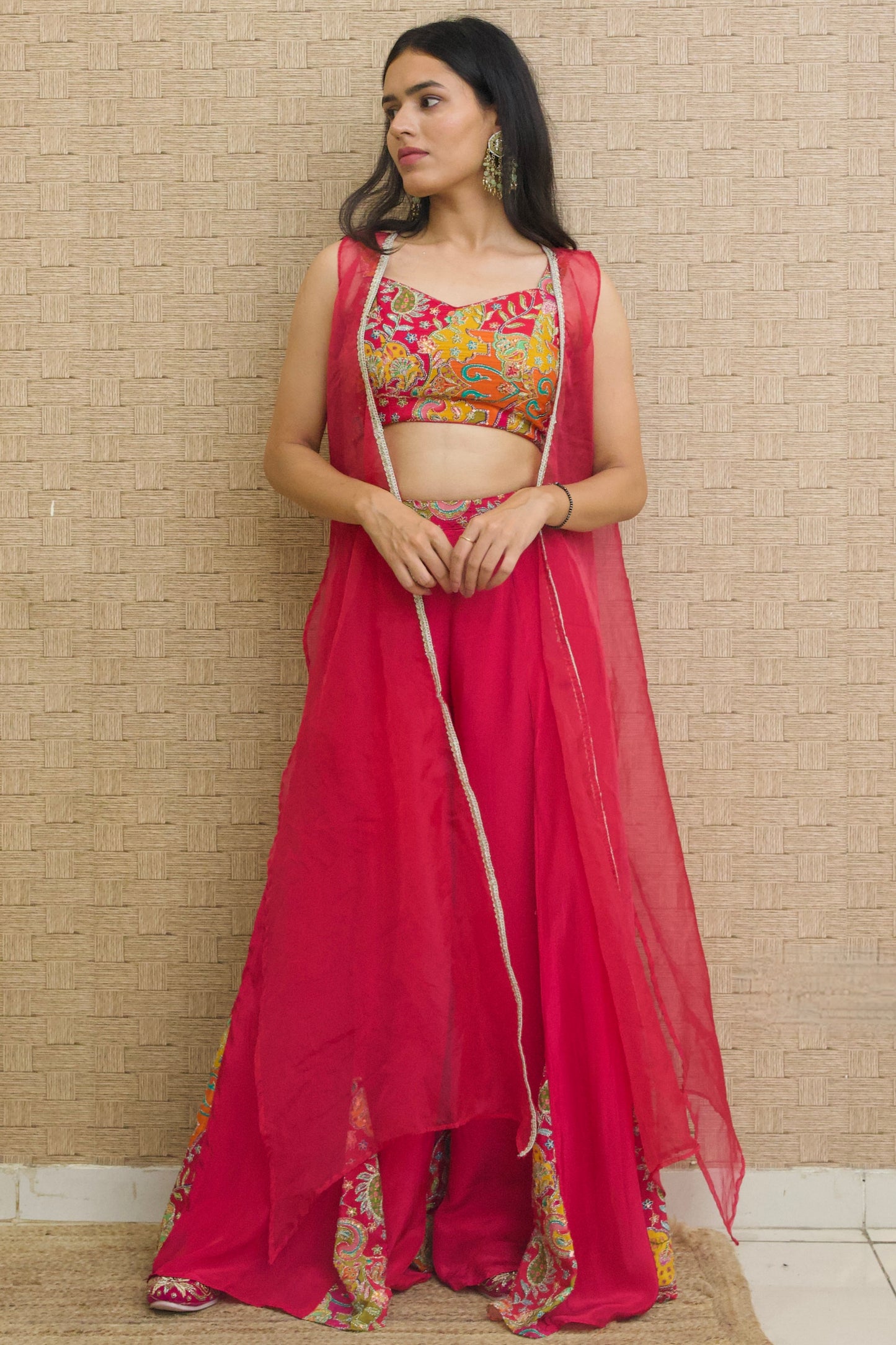 Pink Embroidered Sharara Set