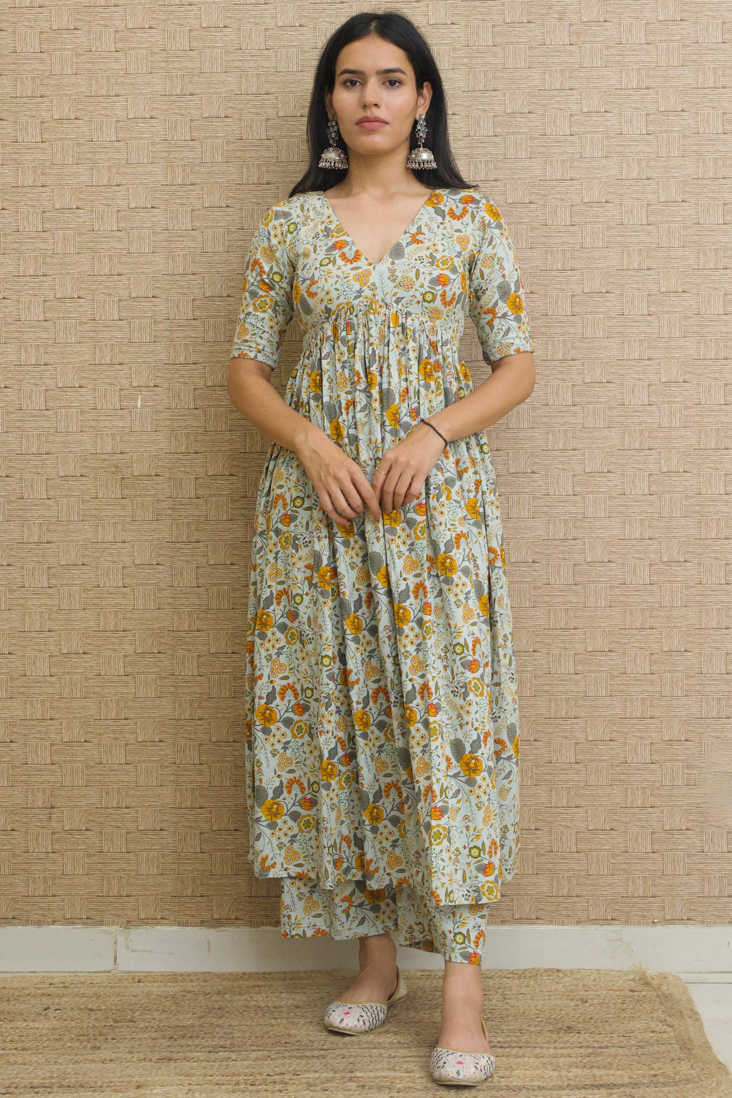 Sage Green Rayon Printed Kurta Set