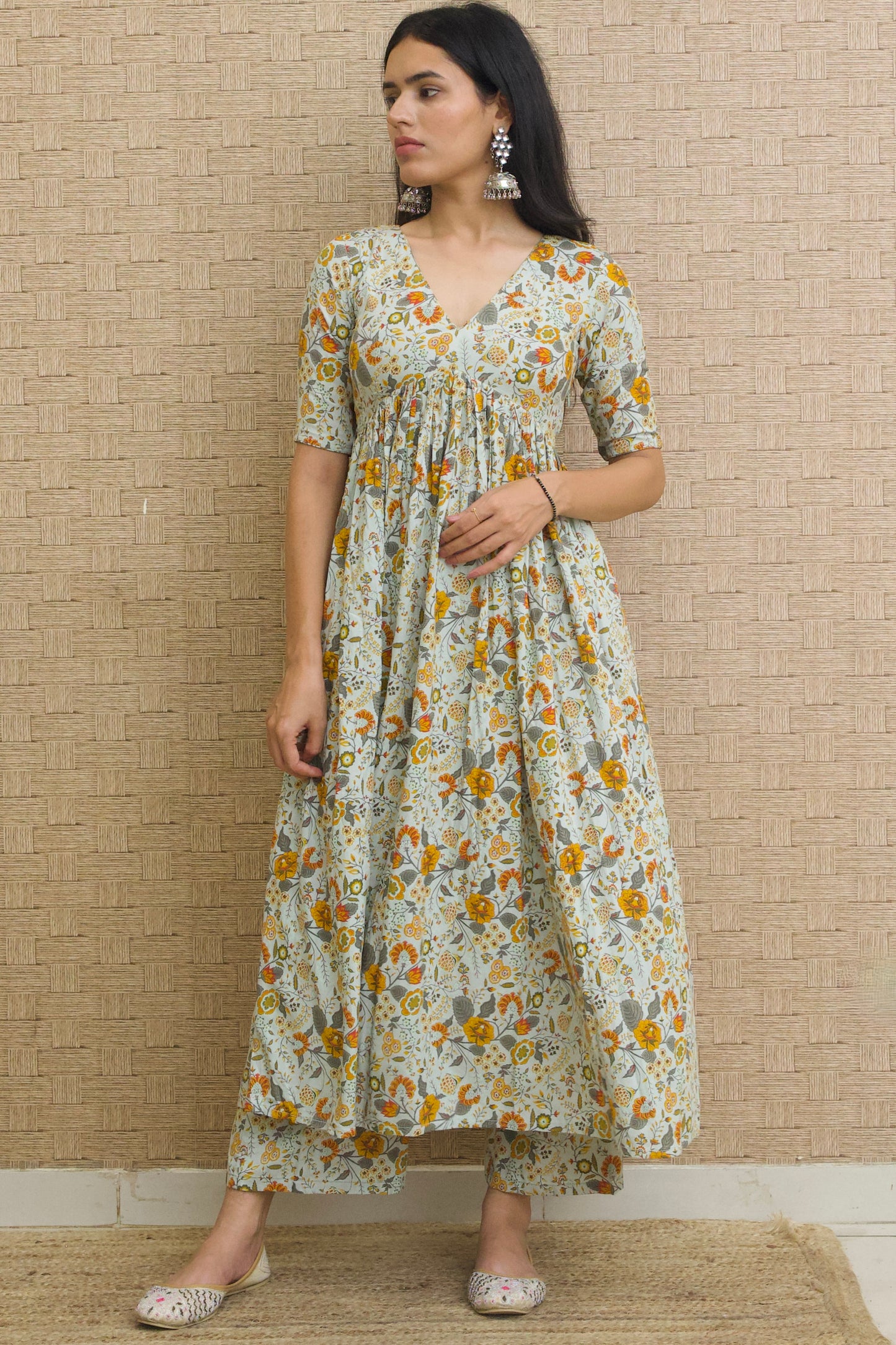 Sage Green Rayon Printed Kurta Set