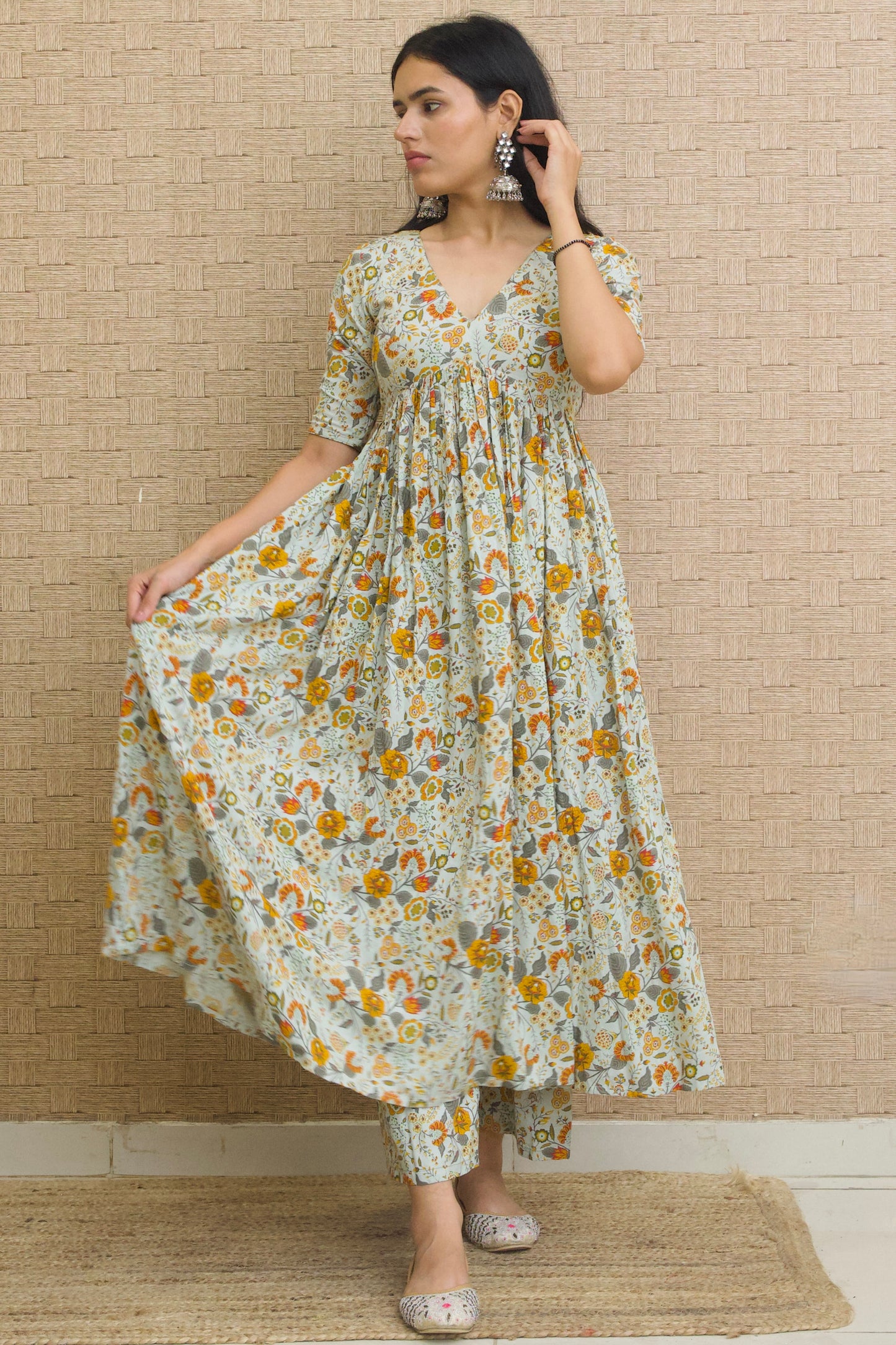 Sage Green Rayon Printed Kurta Set