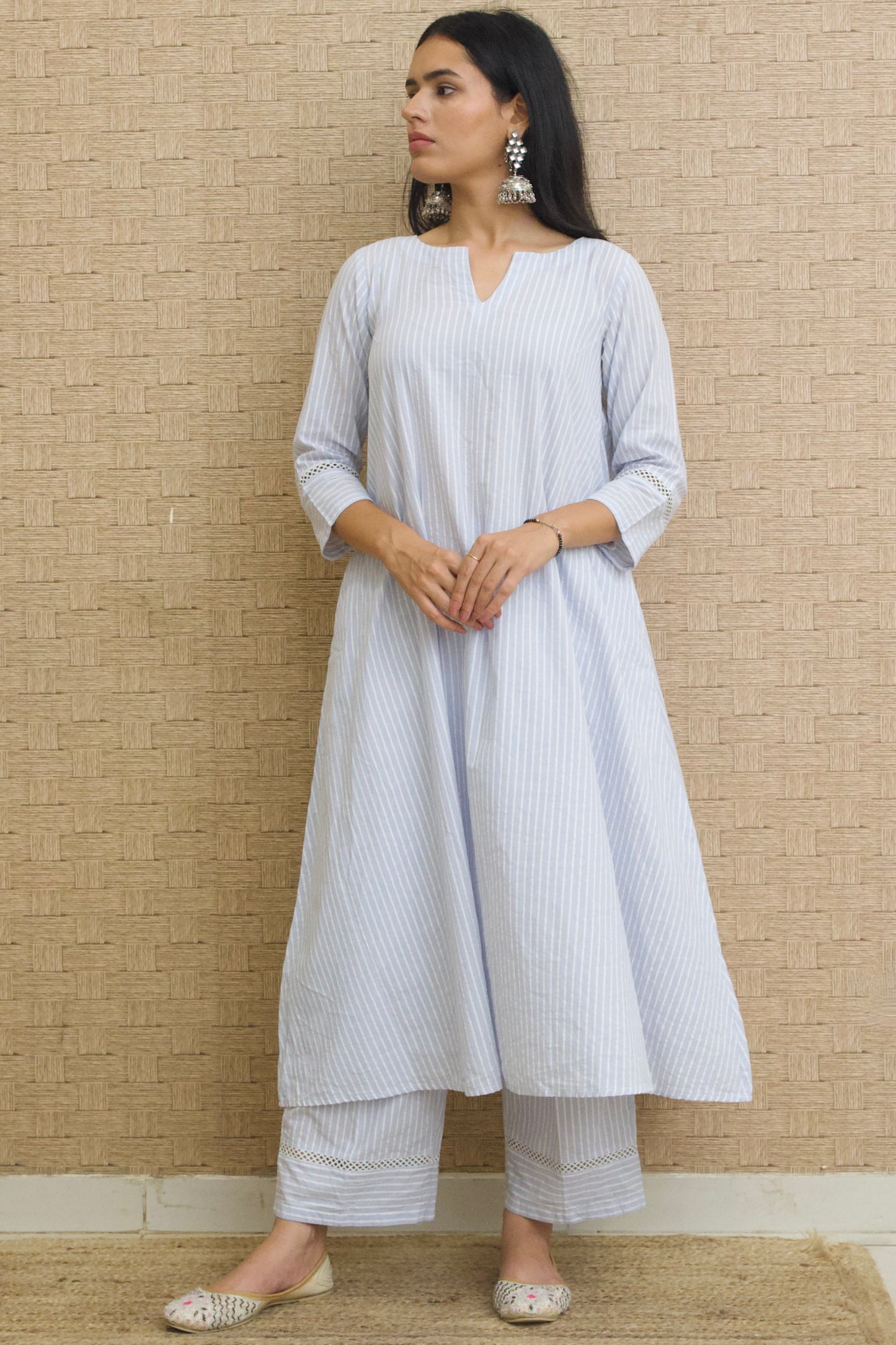 Blue Striped Cotton Kurta Set