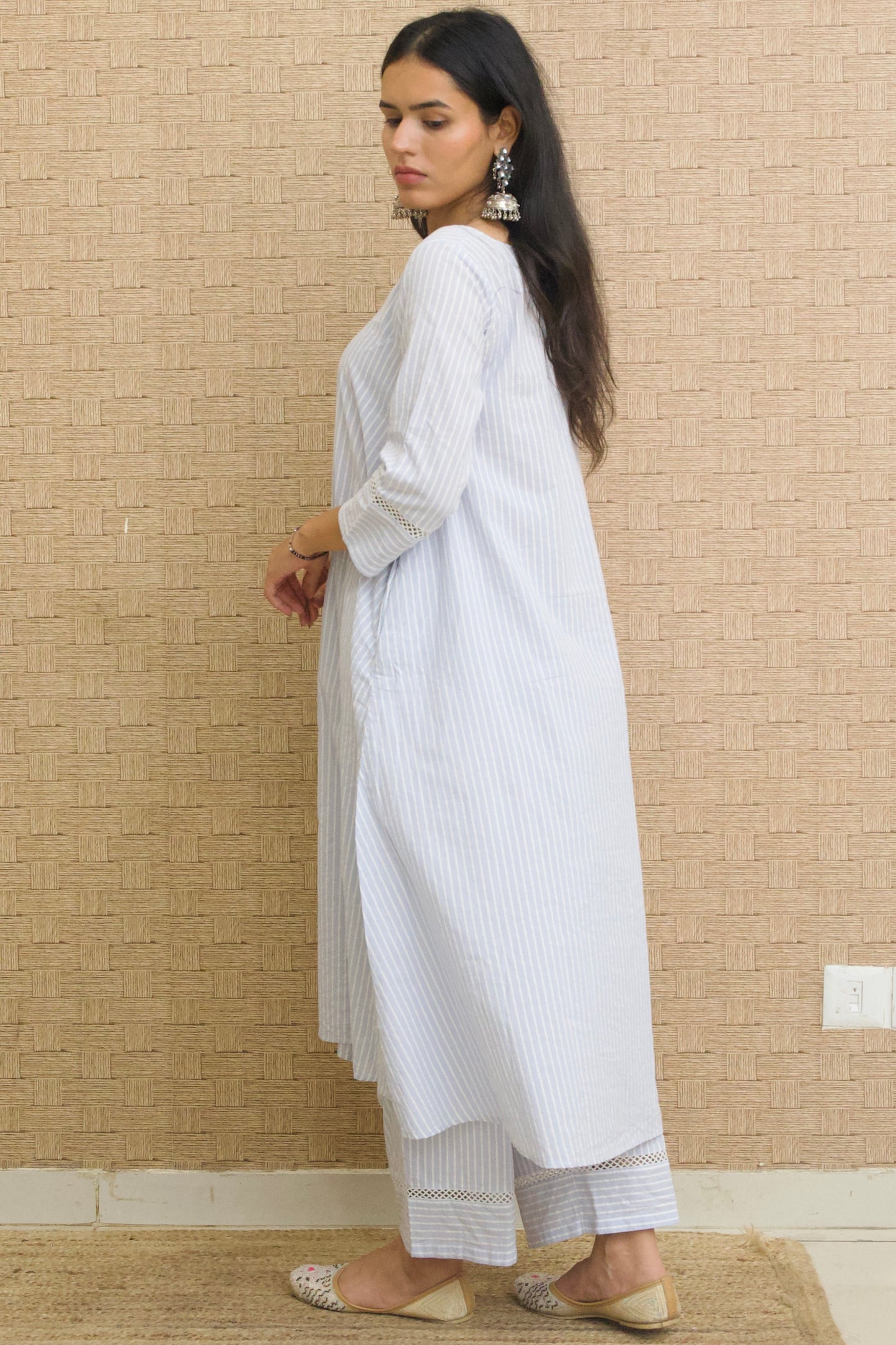 Blue Striped Cotton Kurta Set