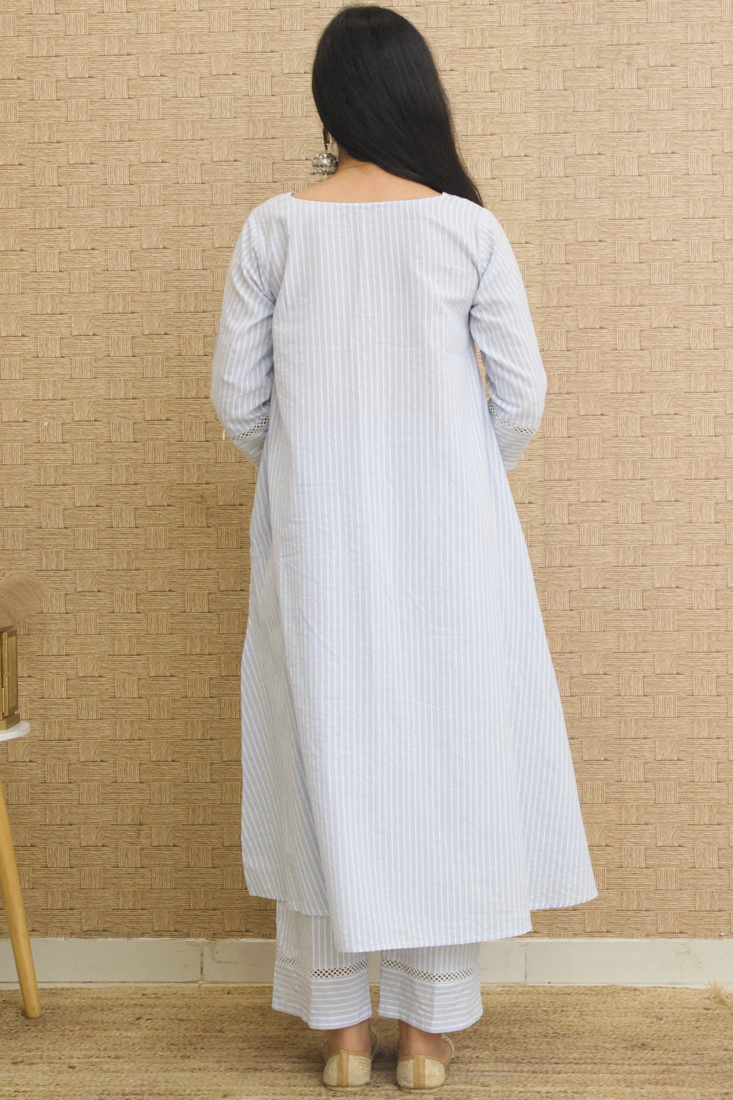 Blue Striped Cotton Kurta Set