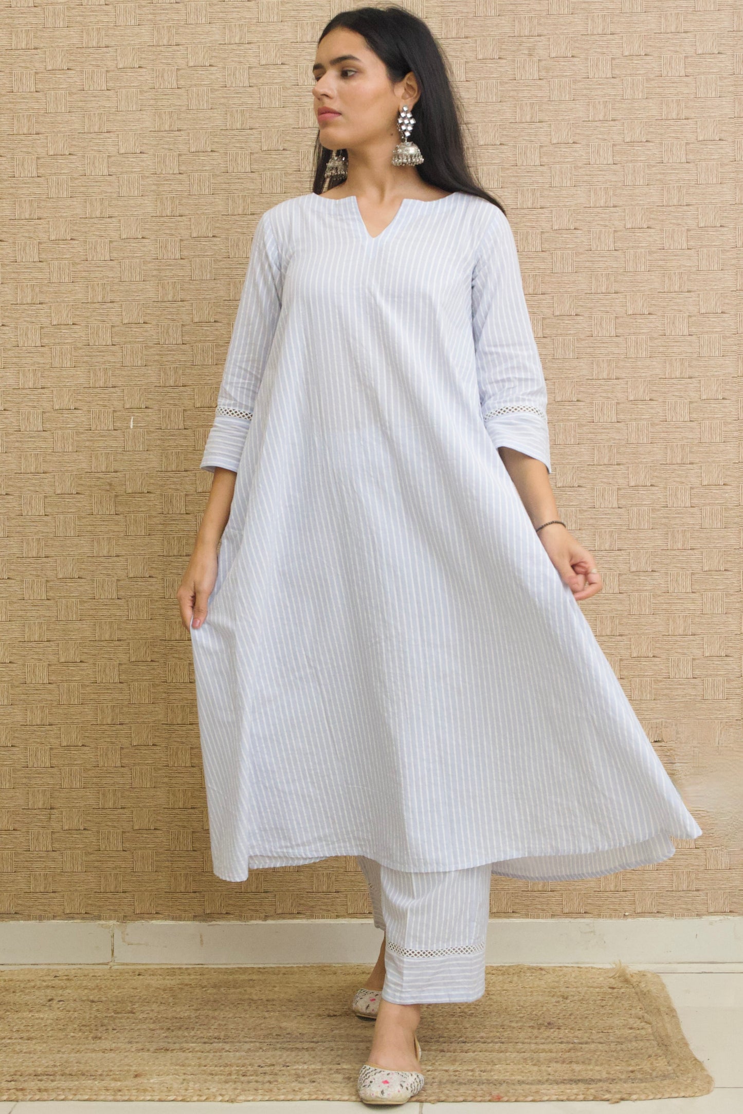 Blue Striped Cotton Kurta Set