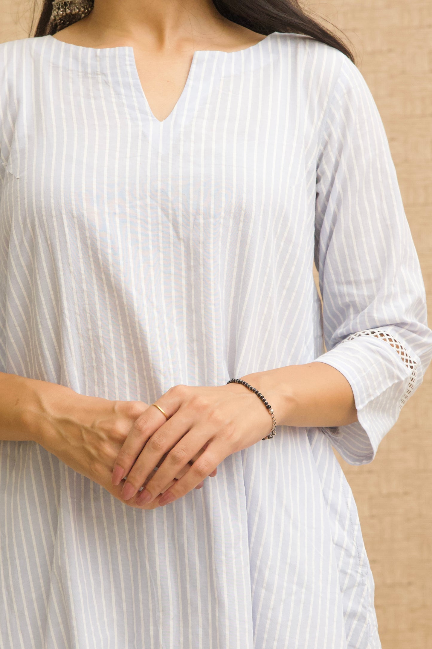 Blue Striped Cotton Kurta Set