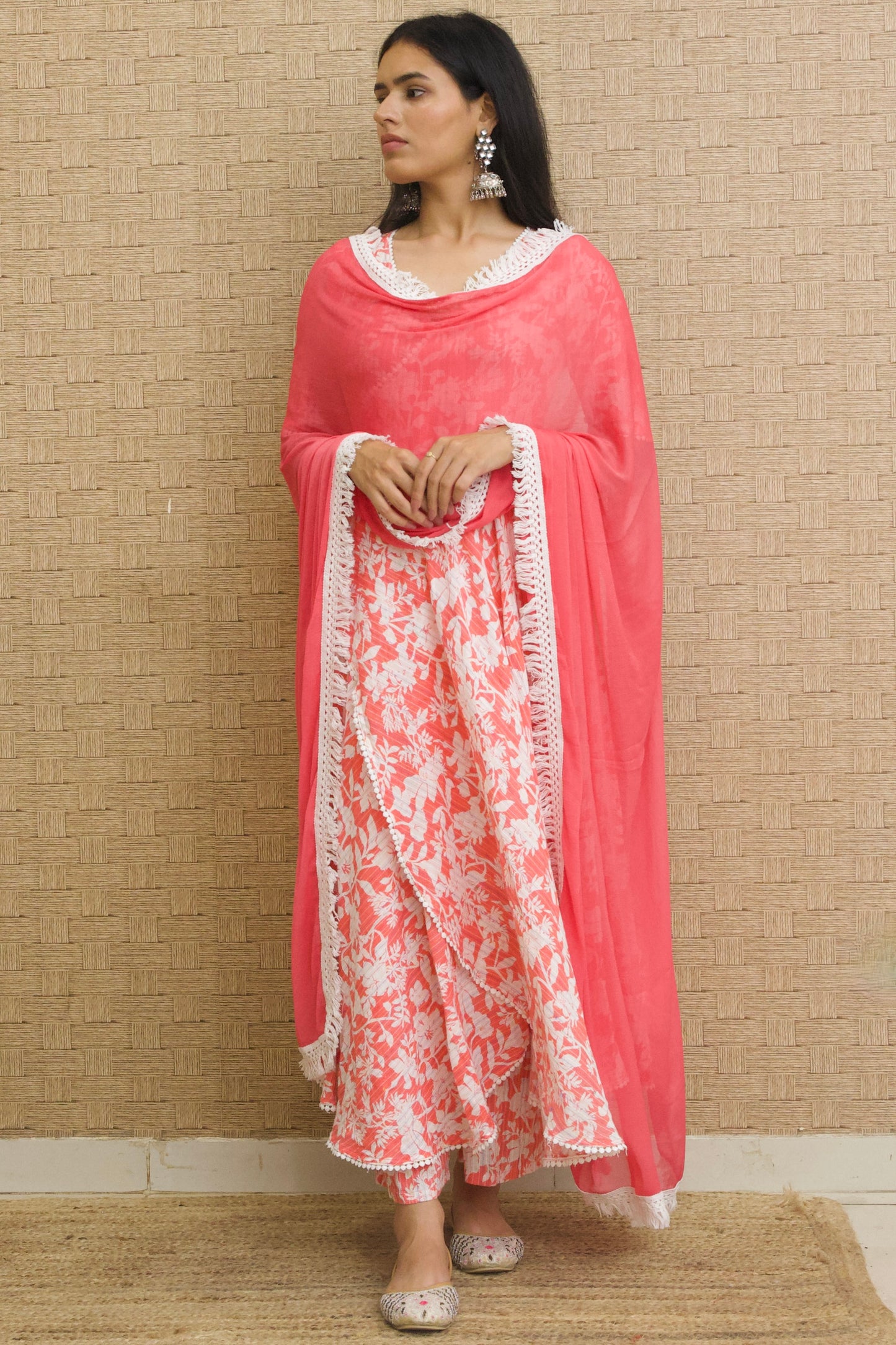 Coral Pink Cotton Angrakha Set