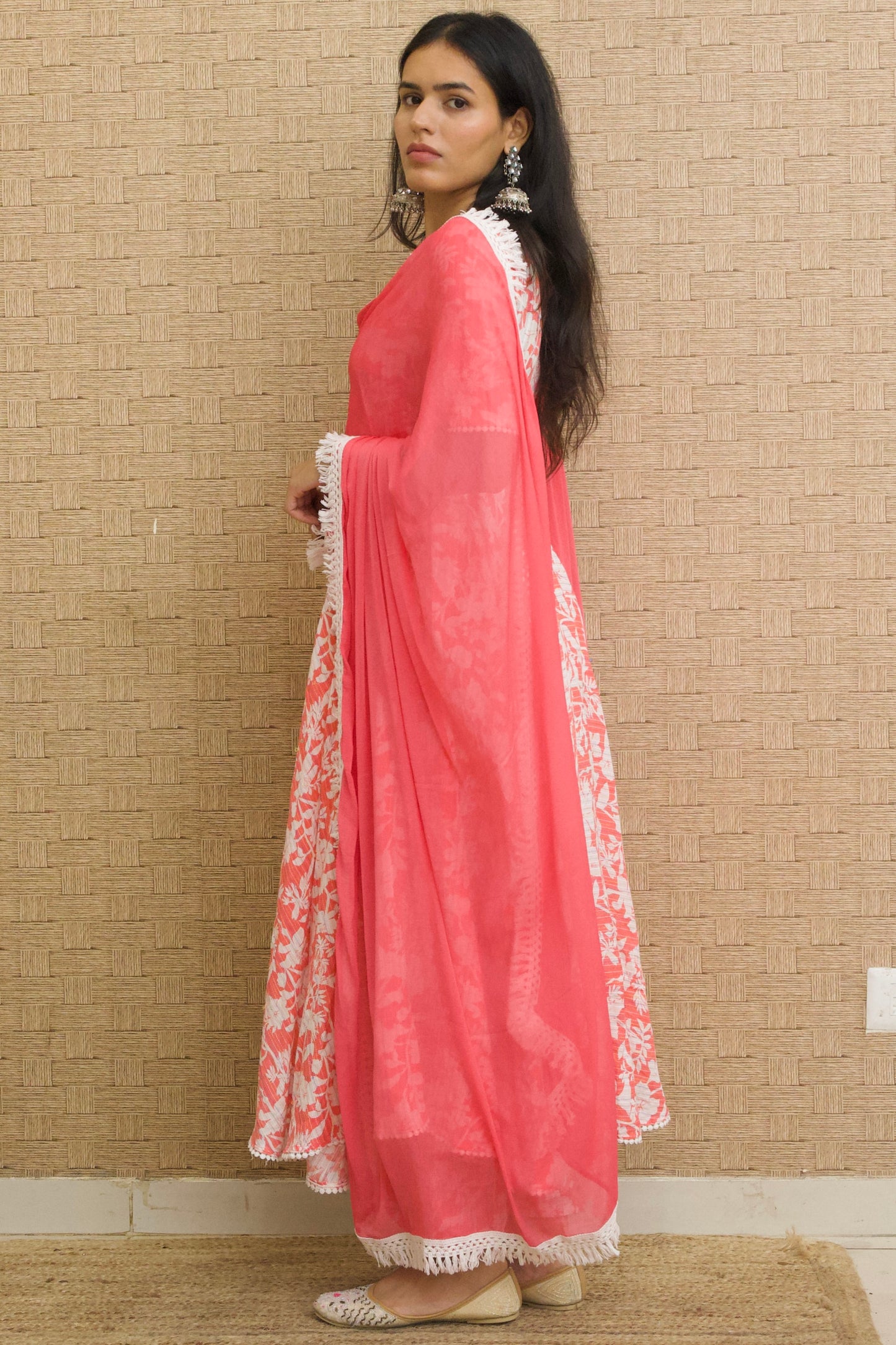 Coral Pink Cotton Angrakha Set