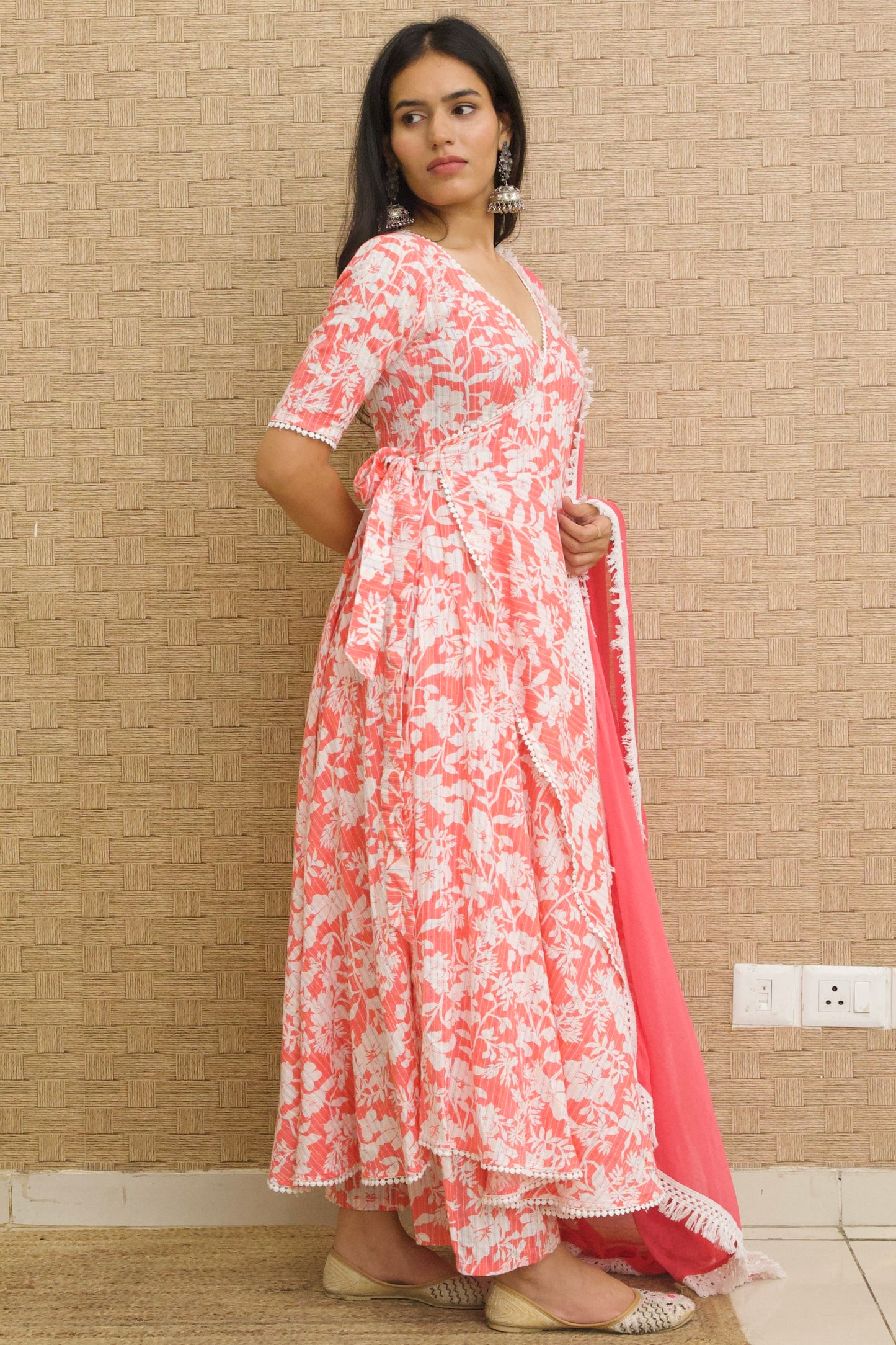 Coral Pink Cotton Angrakha Set