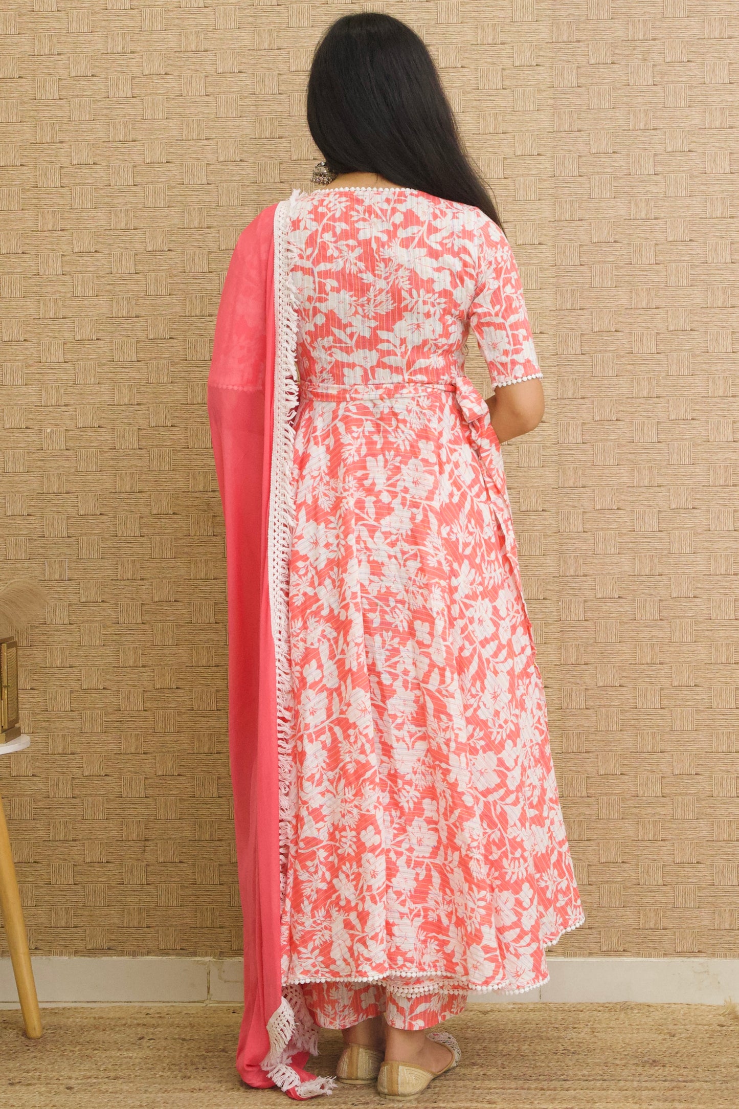 Coral Pink Cotton Angrakha Set