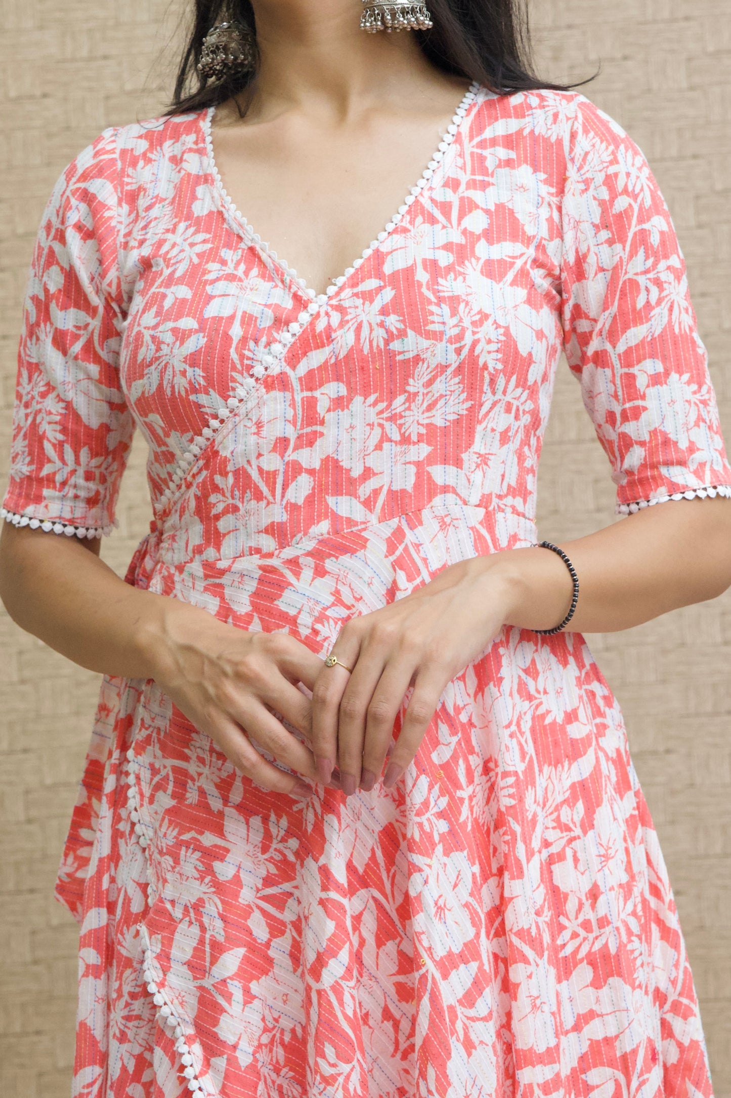 Coral Pink Cotton Angrakha Set