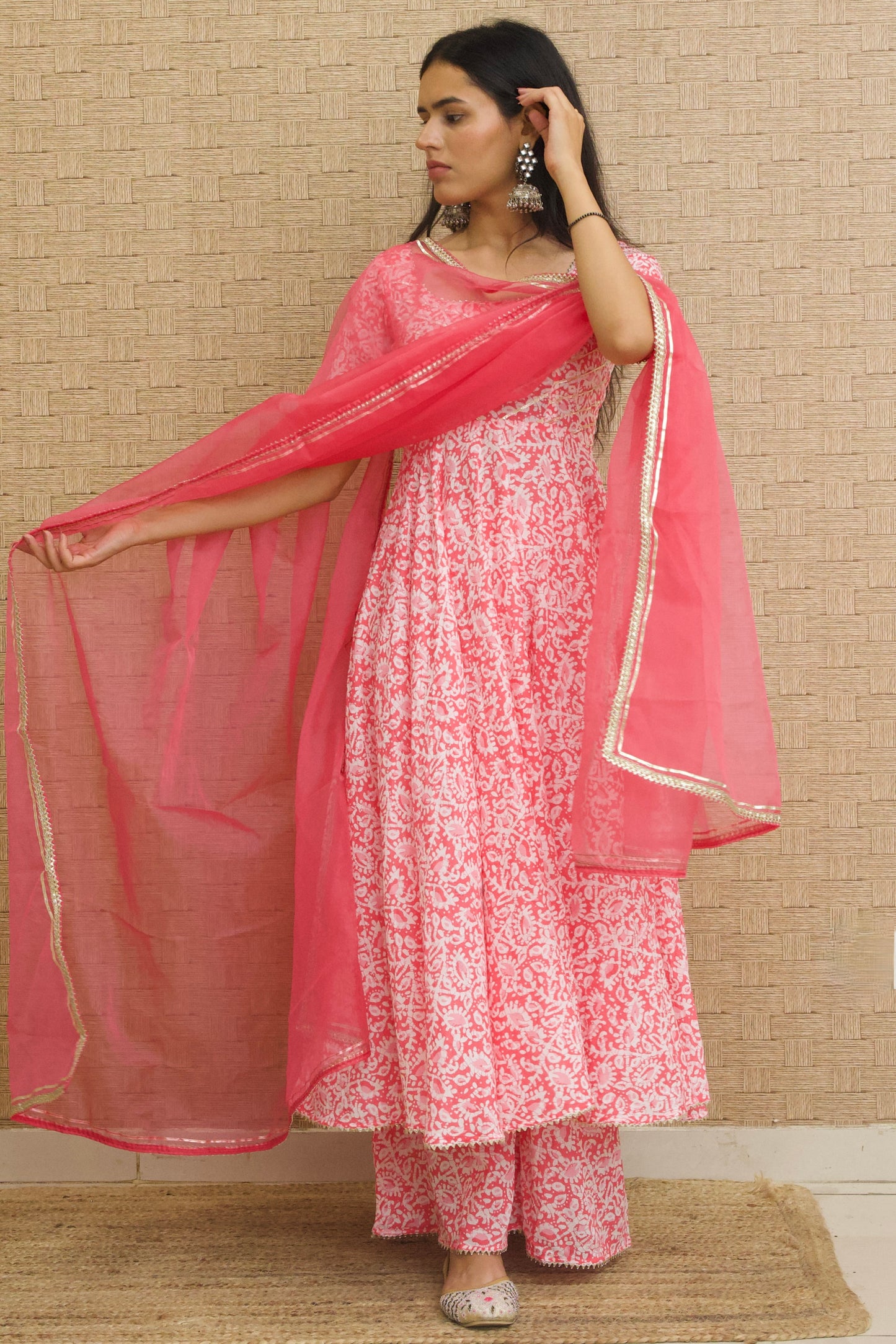 Pink Batik Cotton Anarkali Set
