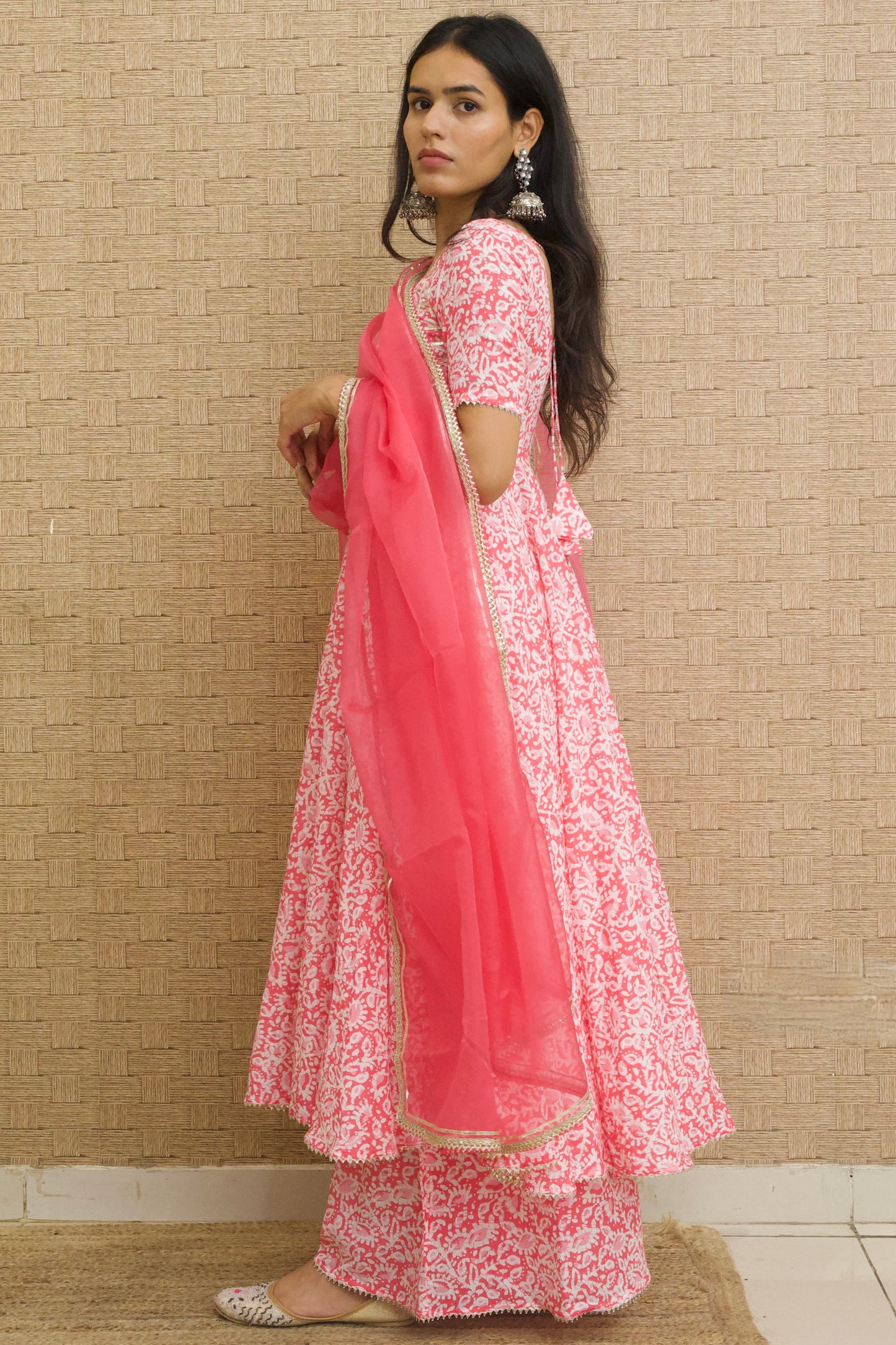Pink Batik Cotton Anarkali Set