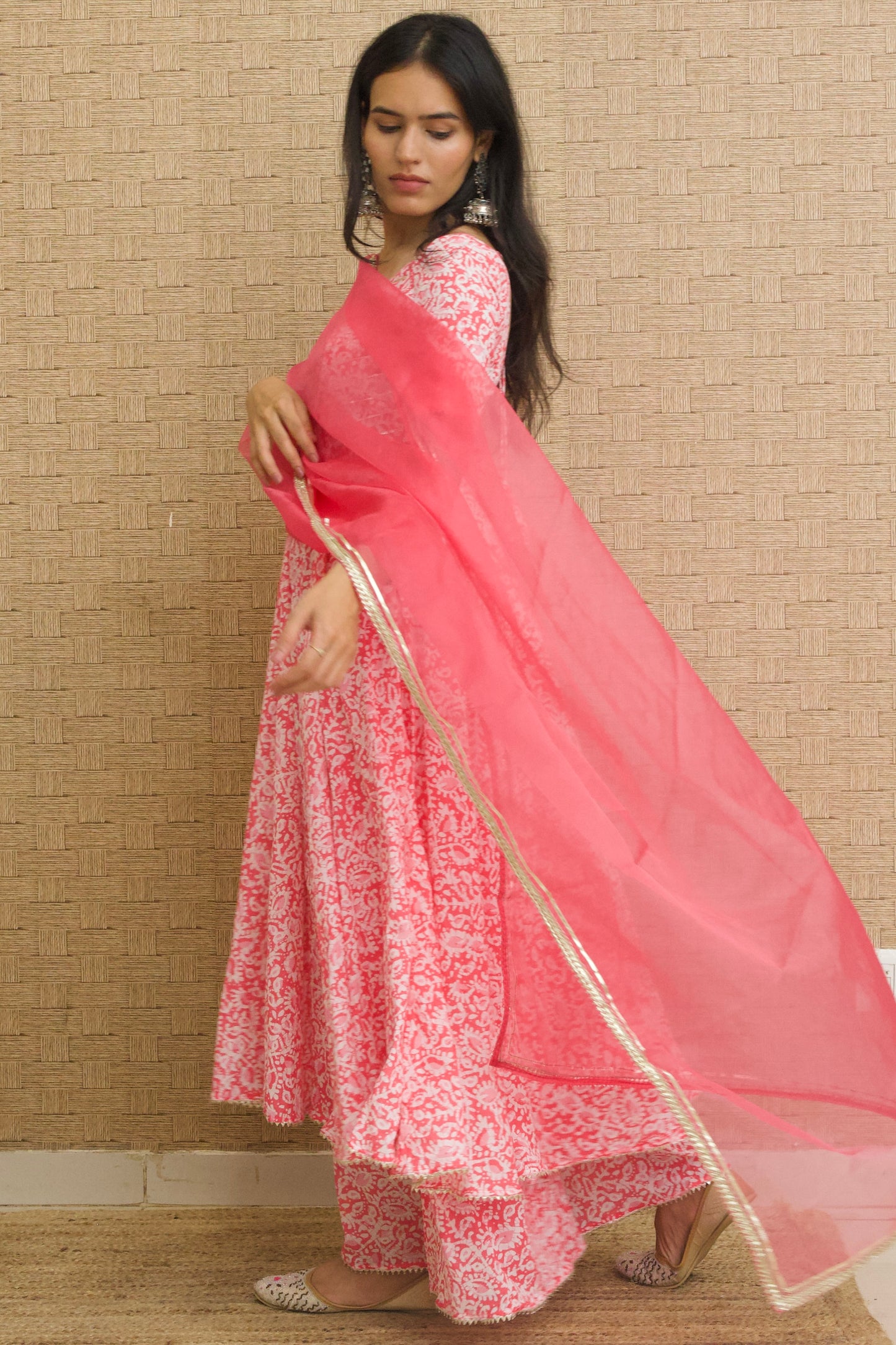 Pink Batik Cotton Anarkali Set